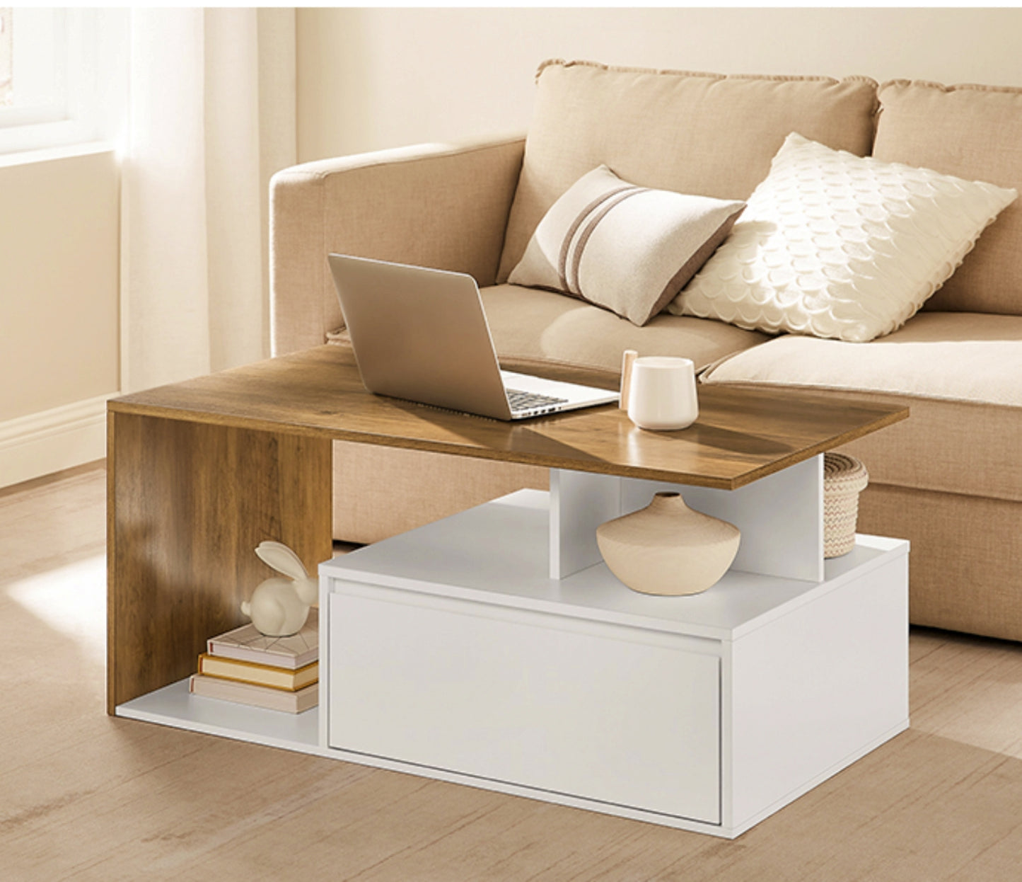 Modern Coffee Table White Living Room Contemporary Furniture Storage Drawer