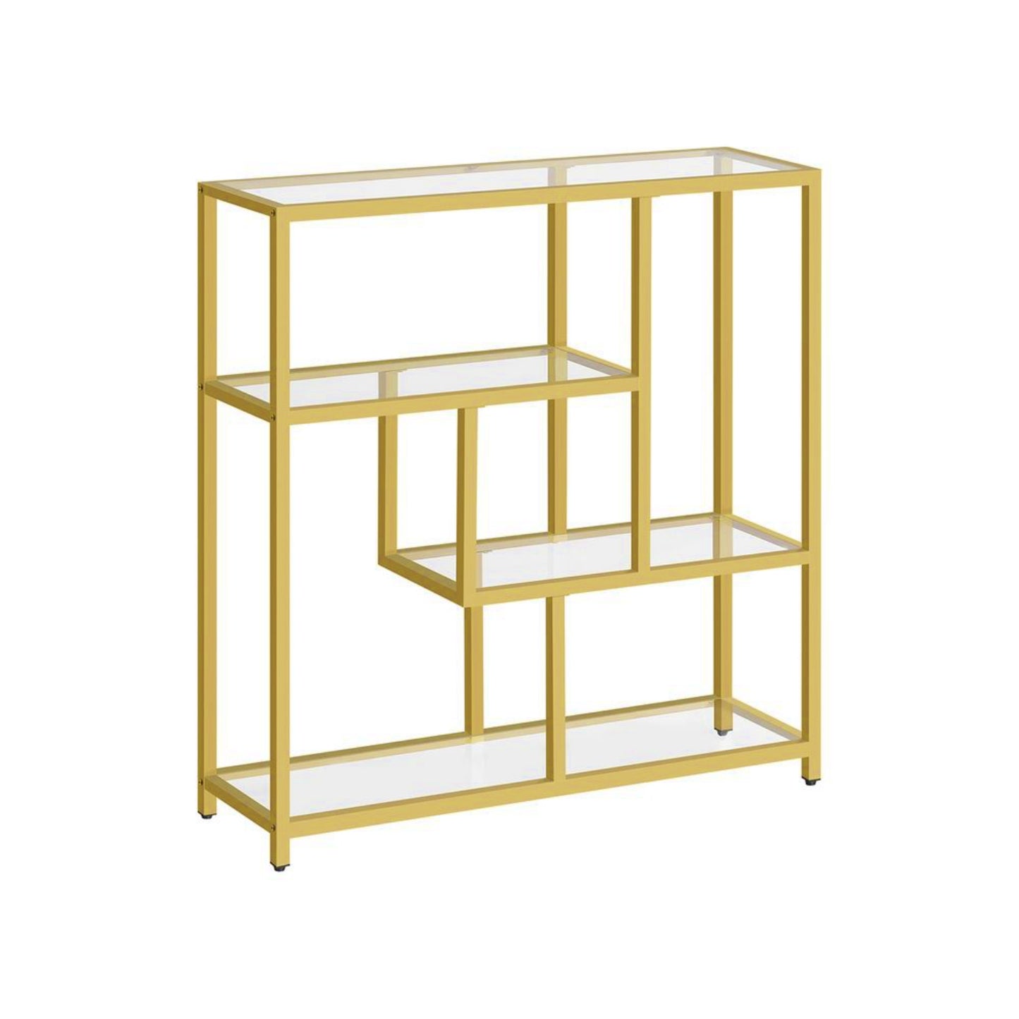 Glass Narrow Bookcase Modern Console Table Slim Shelving Storage Unit Metal Gold Bookshelf