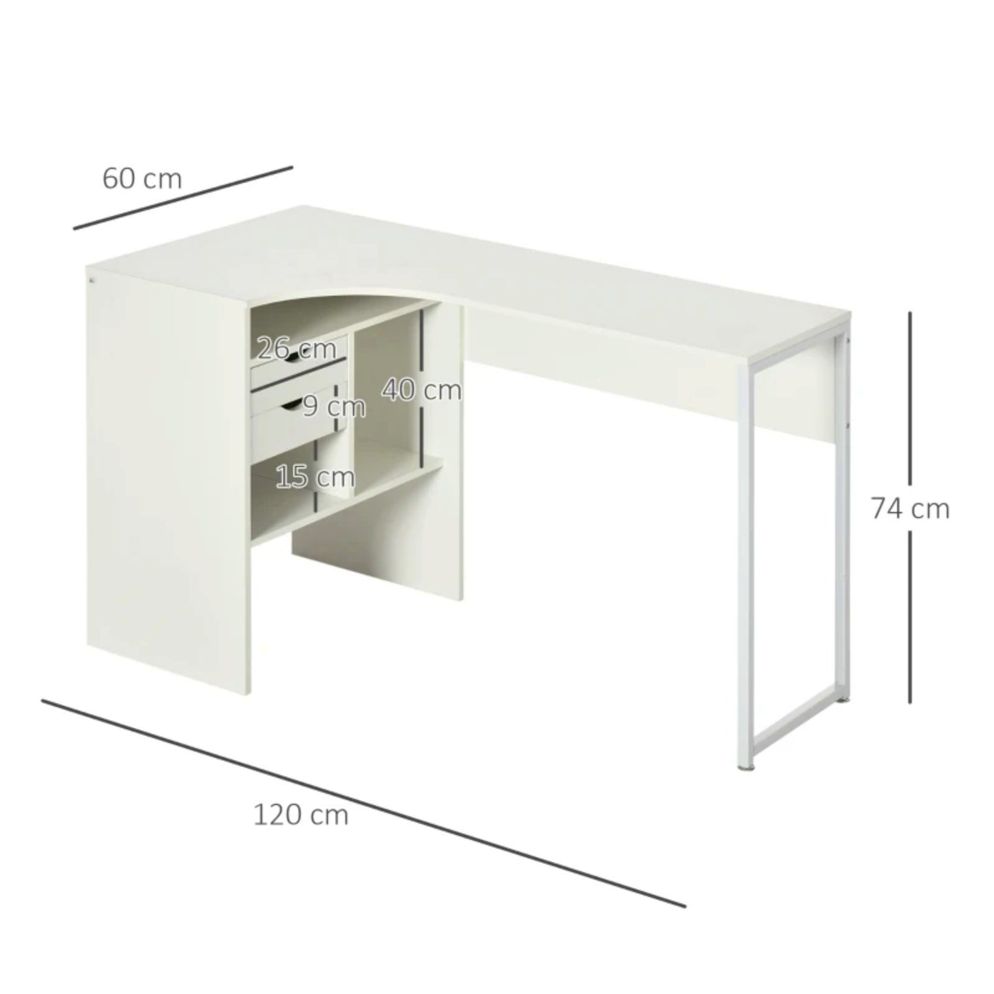 Contemporary Corner Desk White Laptop Study Workstation Large Home Office Table