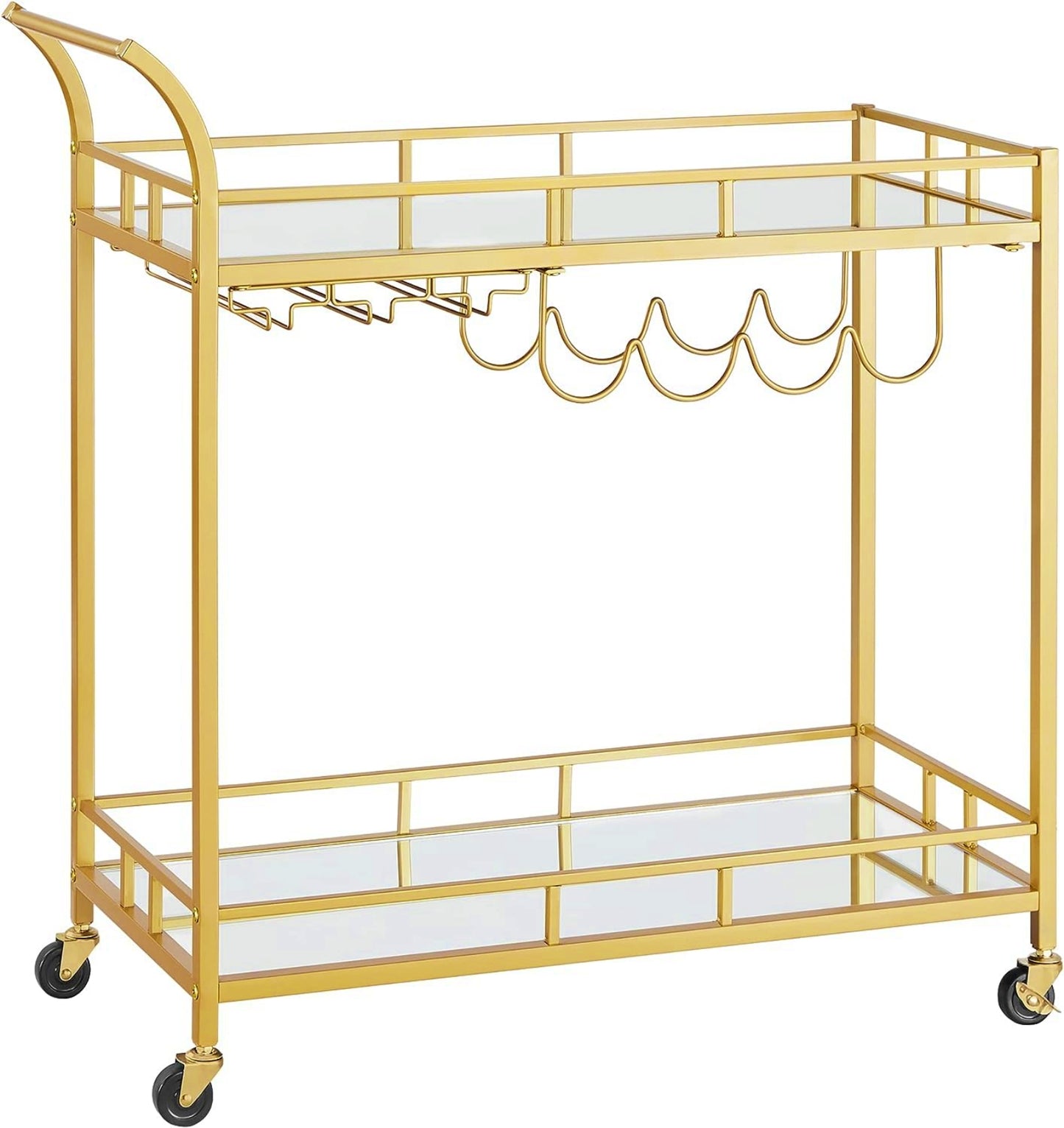 Modern Drinks Trolley Elegant Glass Bar Table Gold Cart Mirrored Breakfast Serving Tray Contemporary Wine Storage