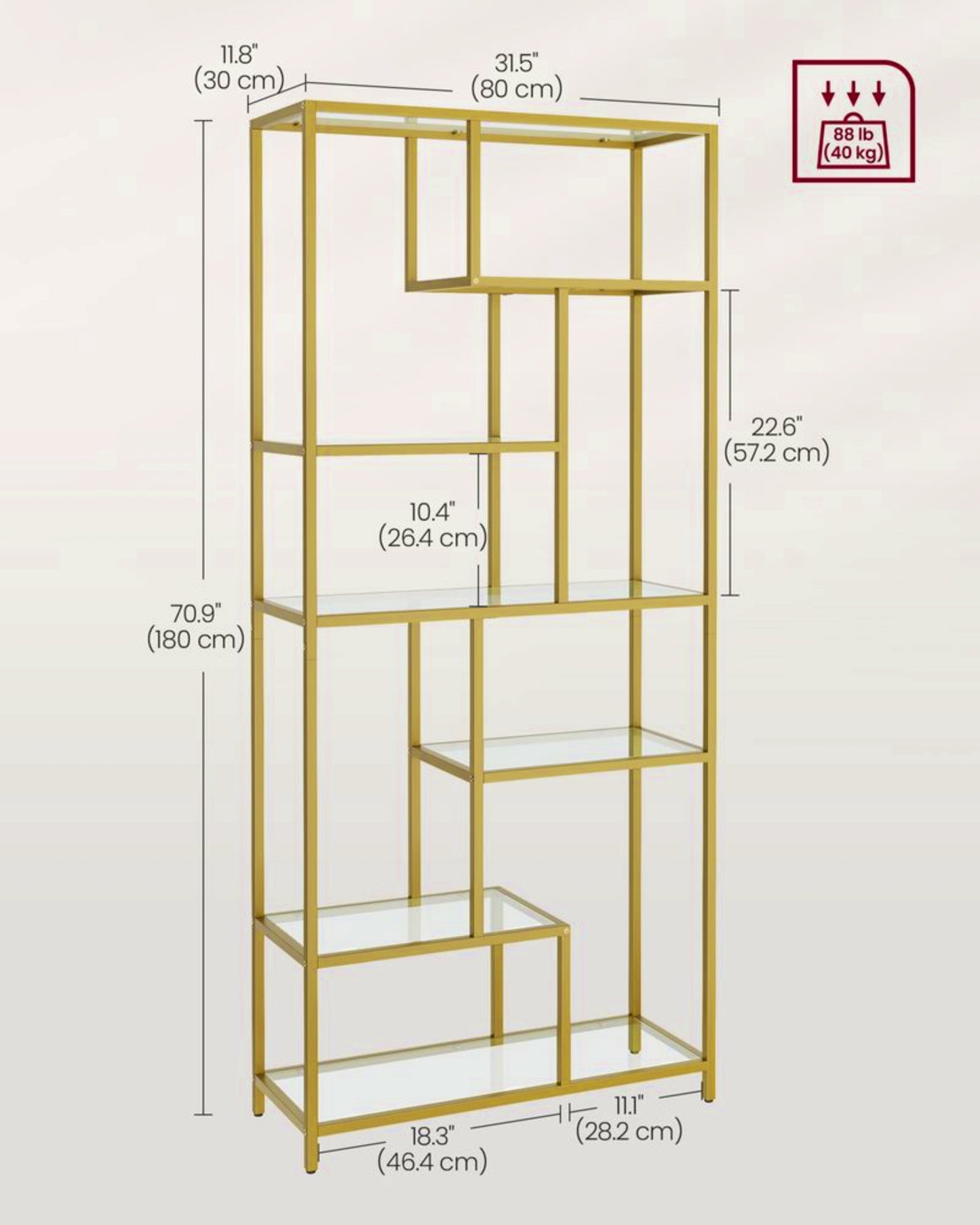 Modern Metal Bookcase Tall Glass Shelving Unit Contemporary Storage Cabinet Home Office Bookshelf