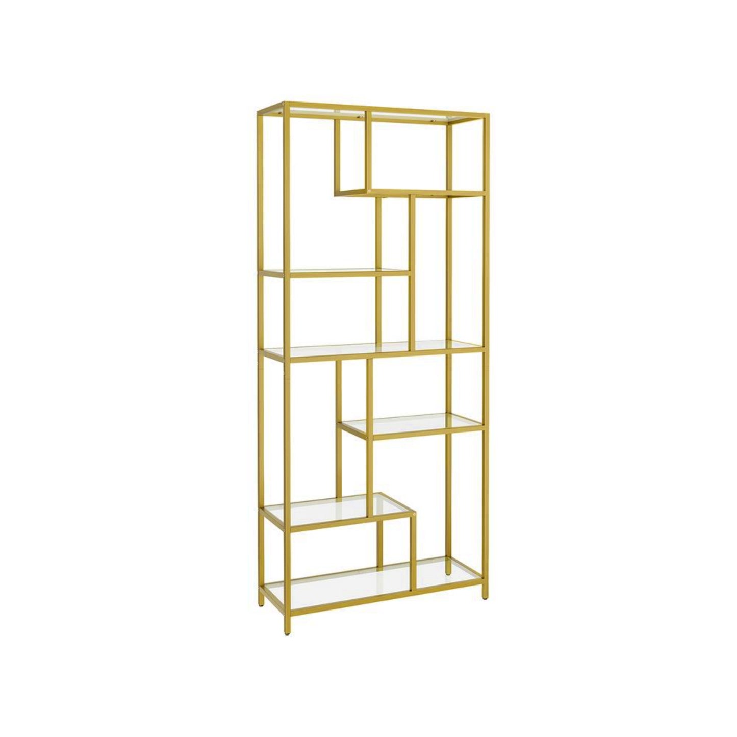 Modern Metal Bookcase Tall Glass Shelving Unit Contemporary Storage Cabinet Home Office Bookshelf