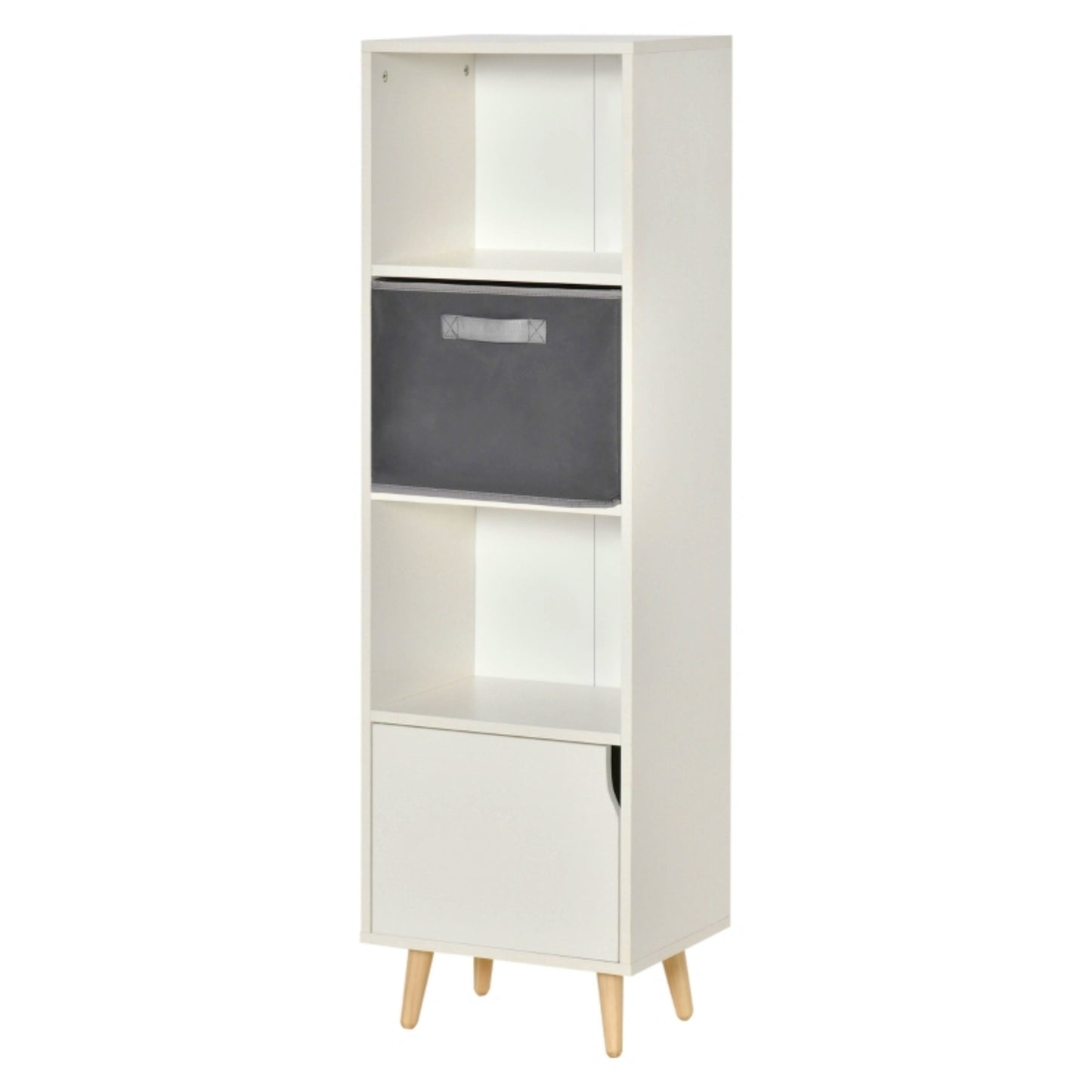 White Retro Bookcase Modern Slim Storage Cabinet Narrow Shelving Unit Home Office Cupboard