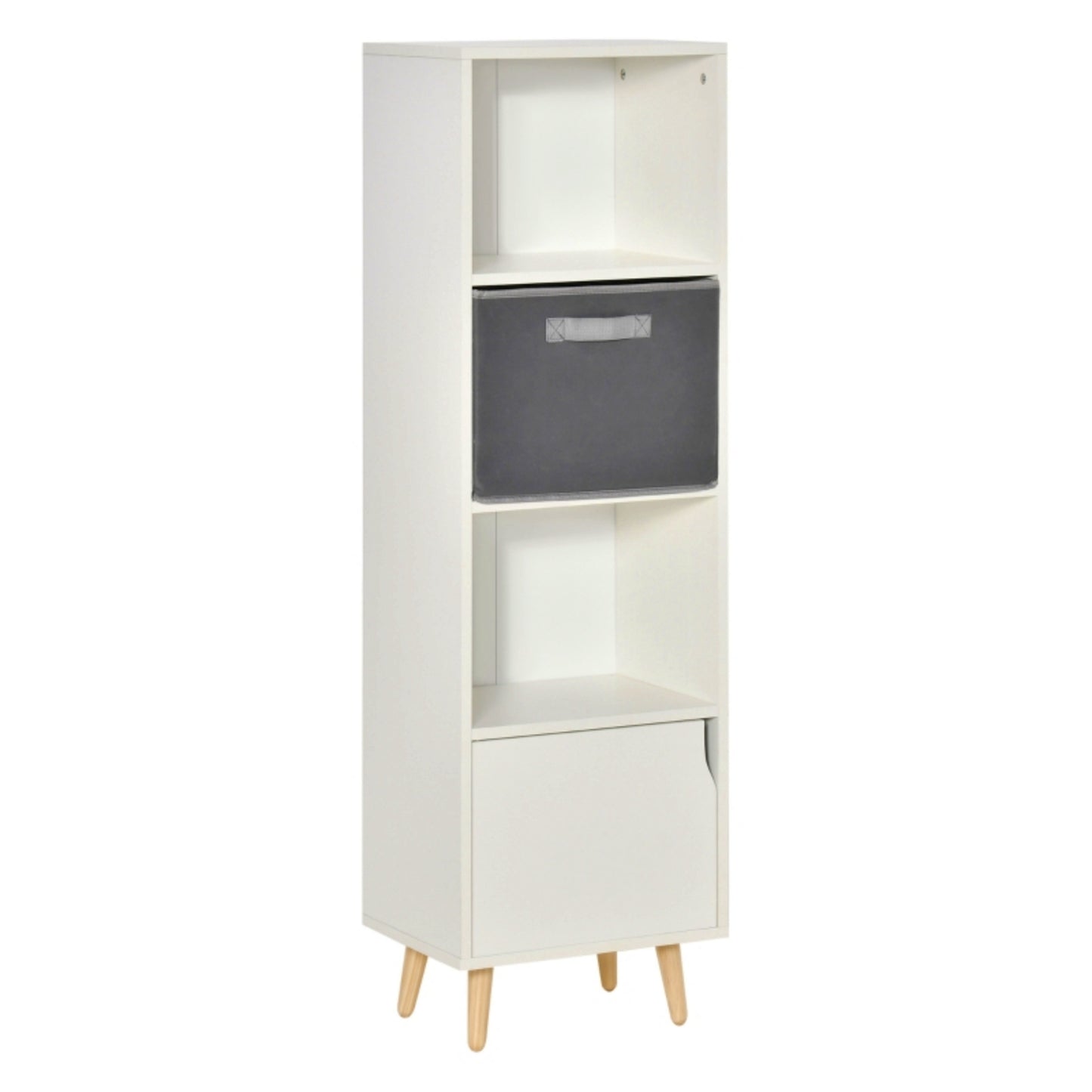 White Retro Bookcase Modern Slim Storage Cabinet Narrow Shelving Unit Home Office Cupboard