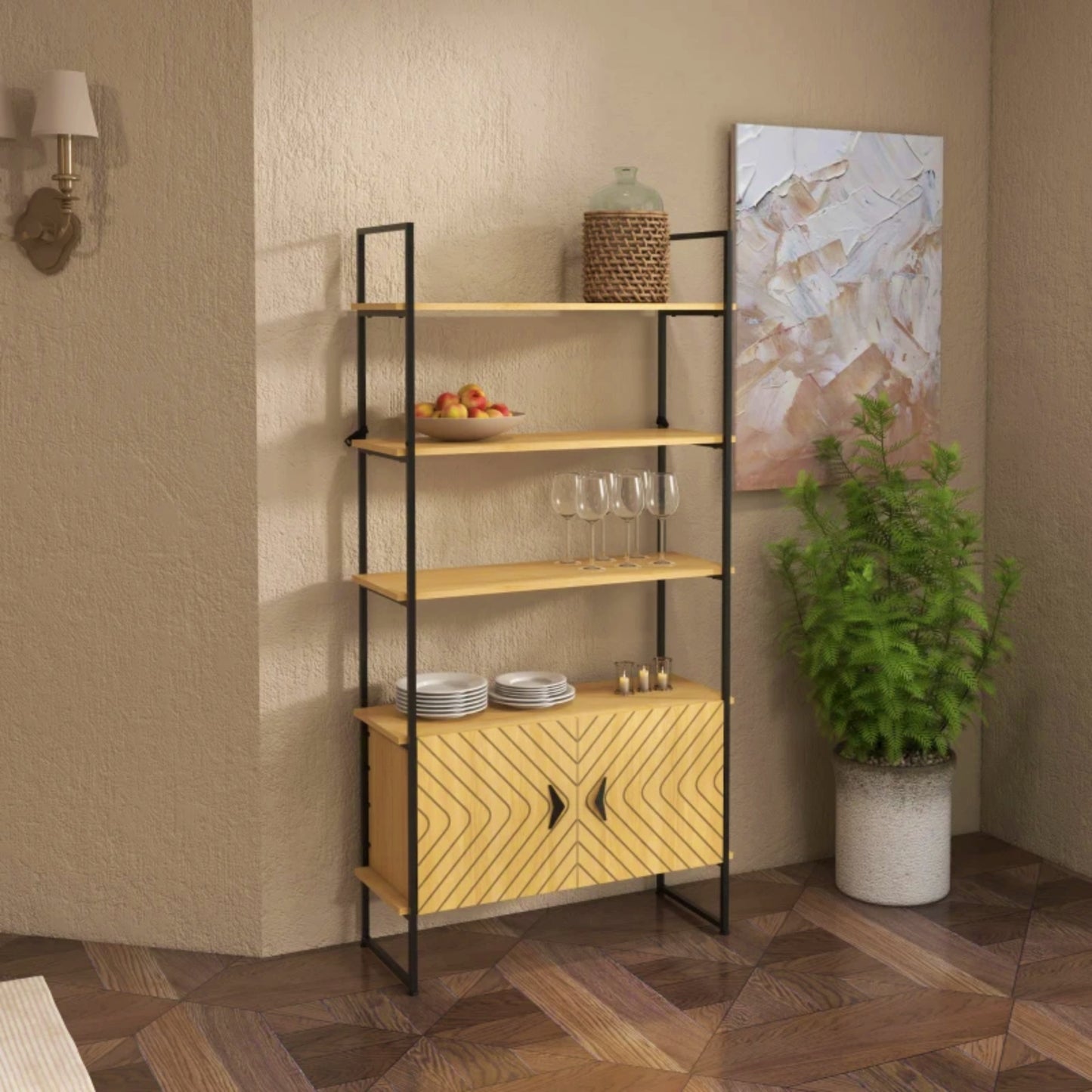 Retro Display Cabinet Modern Large Bookcase Industrial Shelving Unit Slim Storage Furniture