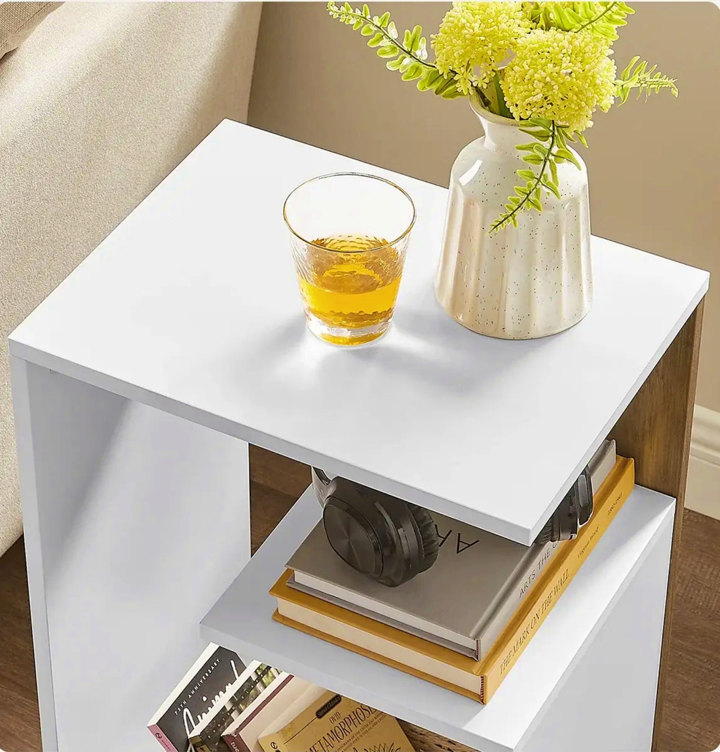 Modern Side Table Versatile End Sofa Unit Minimalistic Nightstand Book Storage