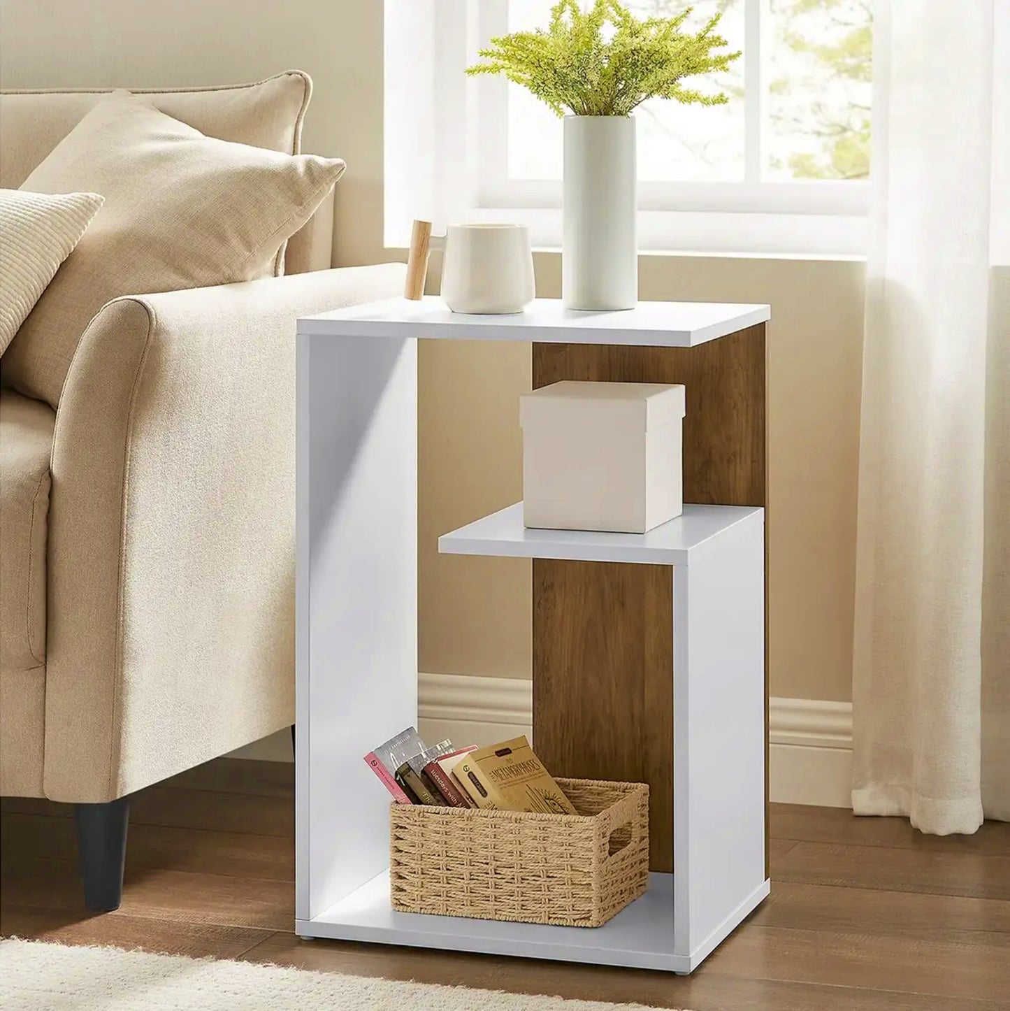 Modern Side Table Versatile End Sofa Unit Minimalistic Nightstand Book Storage