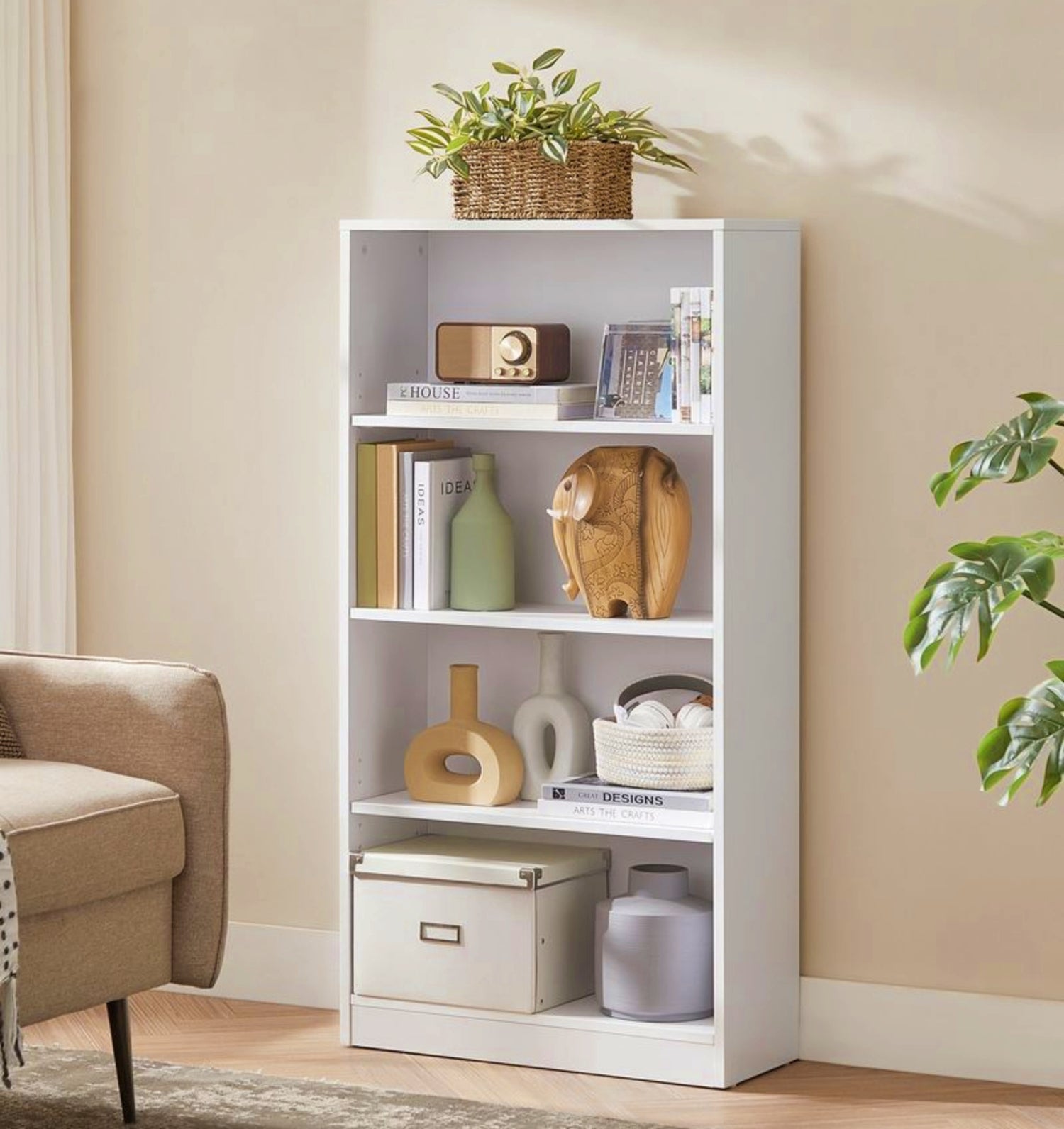 White Modern Bookcase Narrow Storage Unit Lounge Office Bookshelf Slim Cabinet