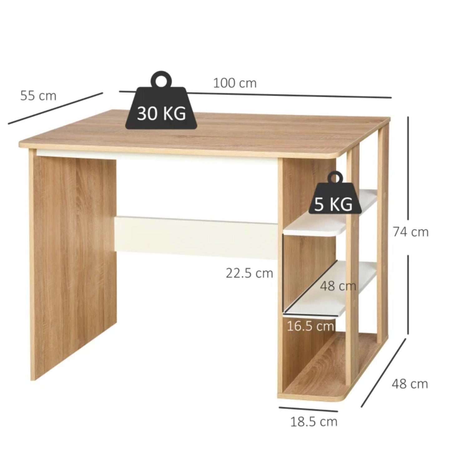 Modern Writing Desk Laptop Study Unit Compact Pc Table W/ Shelves Side Bookshelf