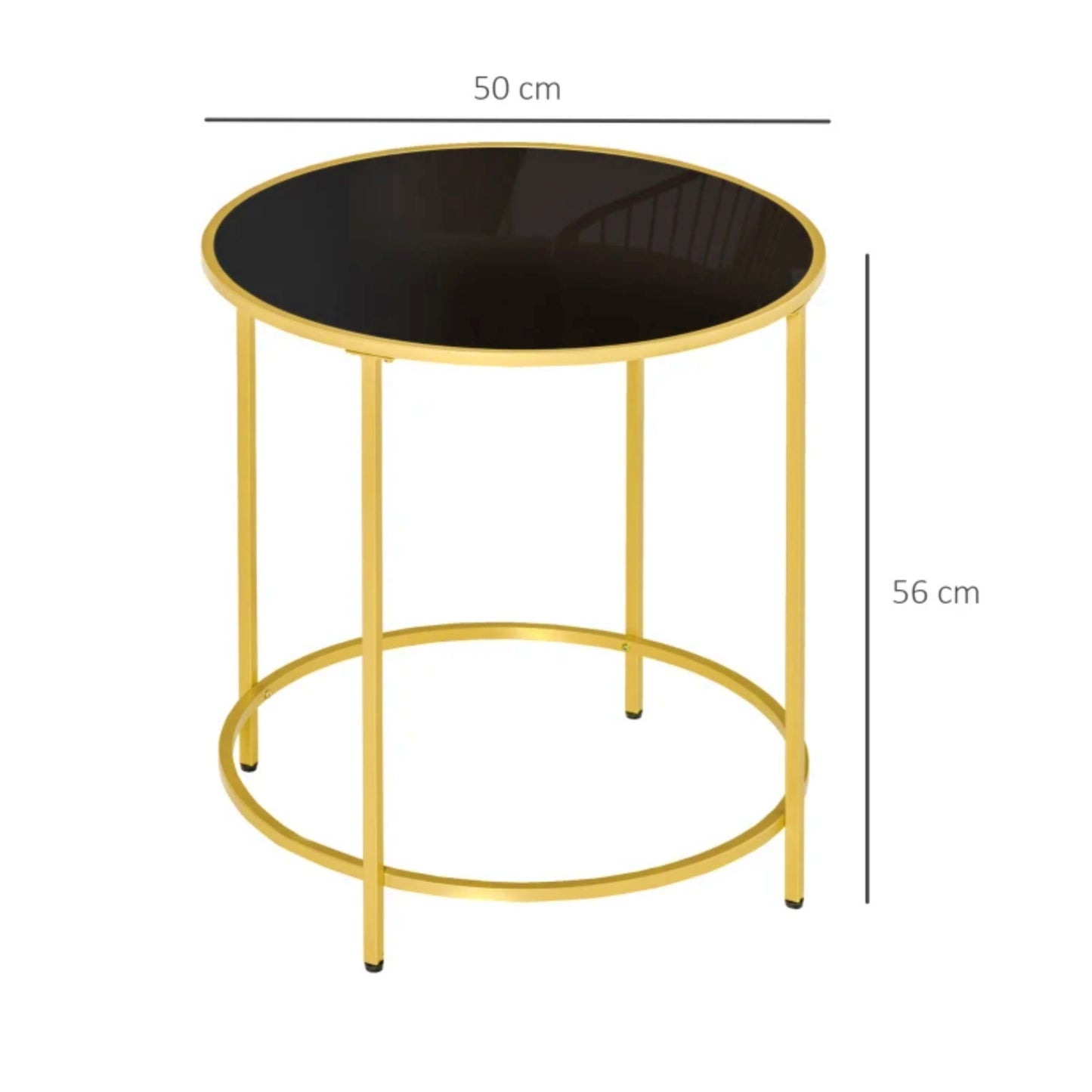 Round Side Table Modern Black Glass Top Contemporary Metal Gold Coffee Stand