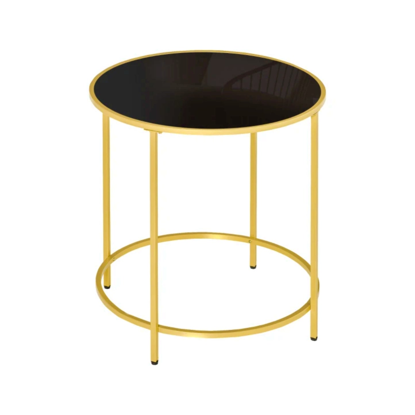 Round Side Table Modern Black Glass Top Contemporary Metal Gold Coffee Stand