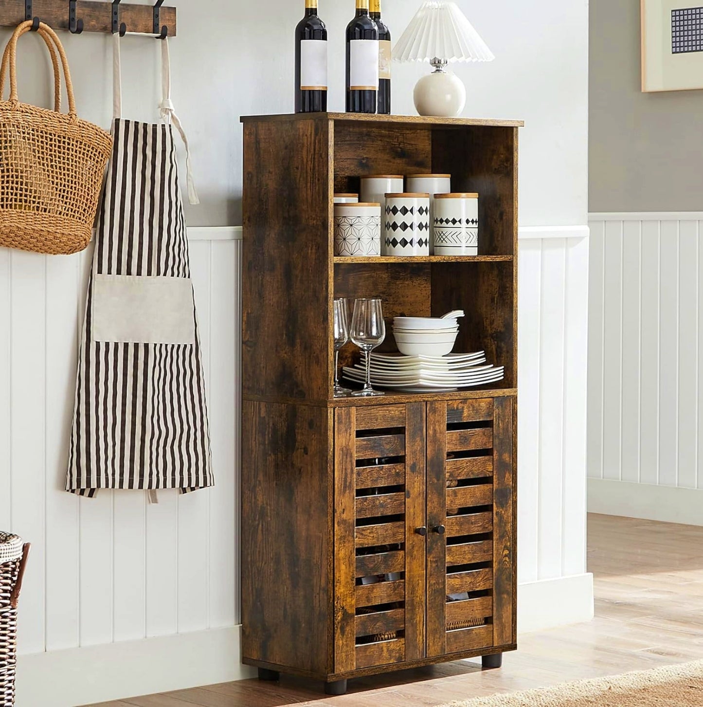 Rustic Storage Cabinet Vintage Bookcase Tall Bathroom Cupboard Kitchen Rack