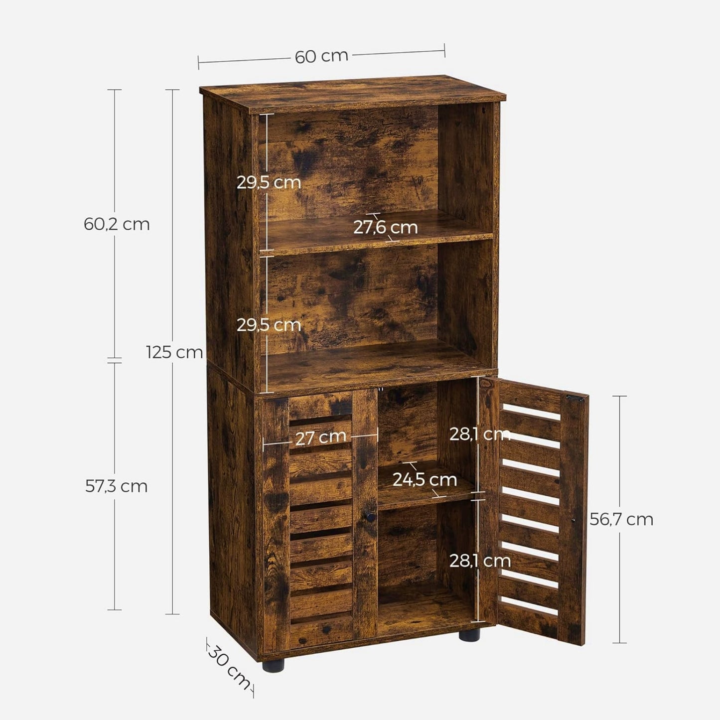 Rustic Storage Cabinet Vintage Bookcase Tall Bathroom Cupboard Kitchen Rack