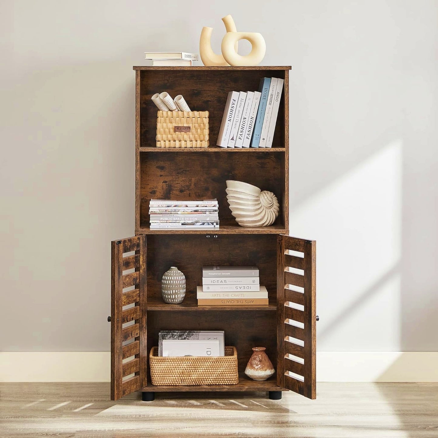 Rustic Storage Cabinet Vintage Bookcase Tall Bathroom Cupboard Kitchen Rack