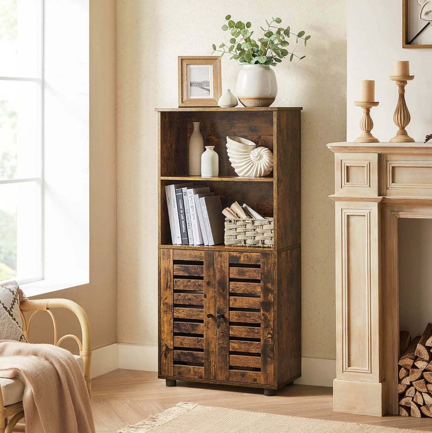 Rustic Storage Cabinet Vintage Bookcase Tall Bathroom Cupboard Kitchen Rack