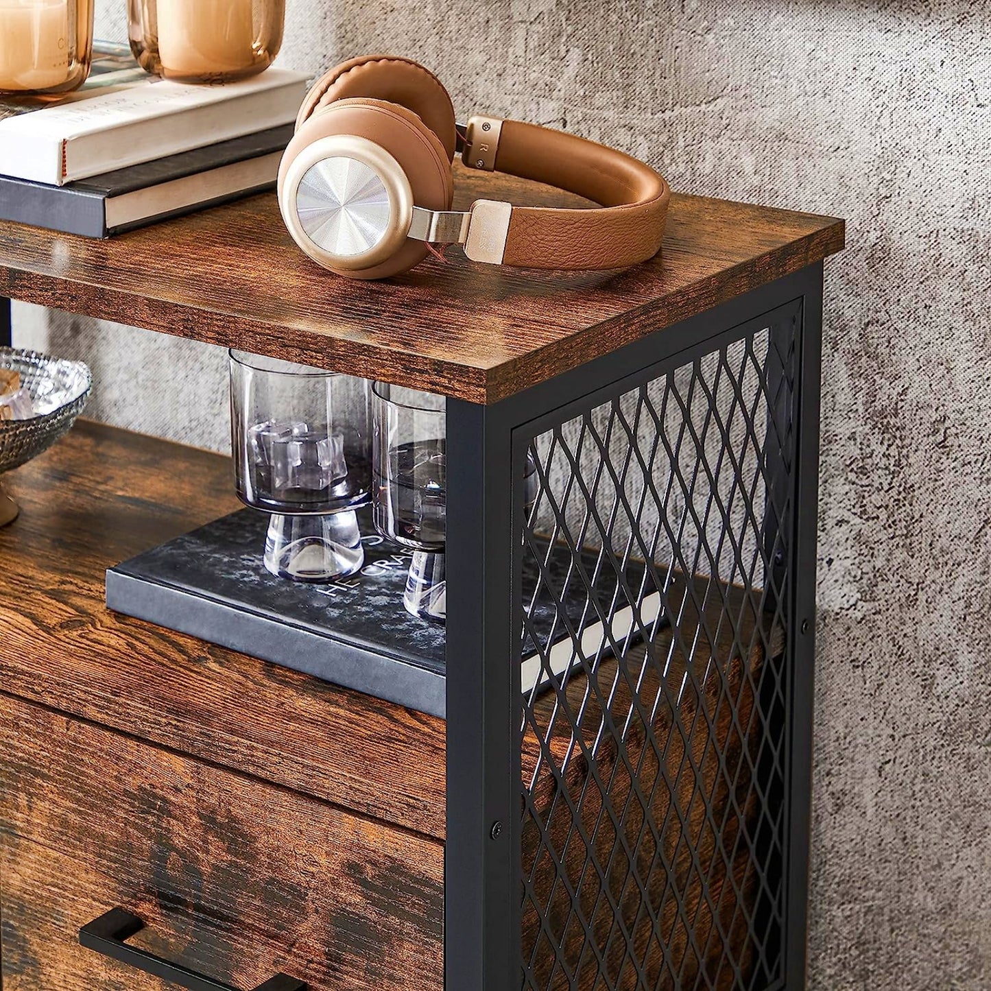 Rustic Storage Cabinet Industrial Slim Sideboard Hall Console Kitchen Cupboard