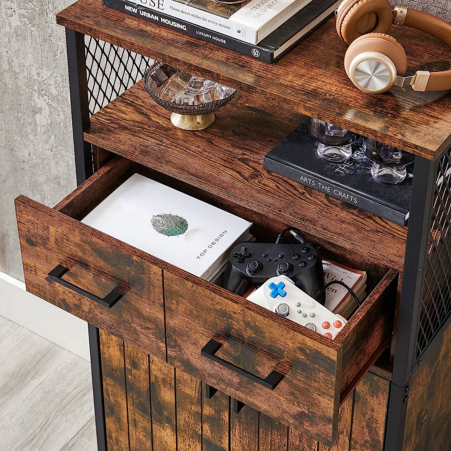 Rustic Storage Cabinet Industrial Slim Sideboard Hall Console Kitchen Cupboard