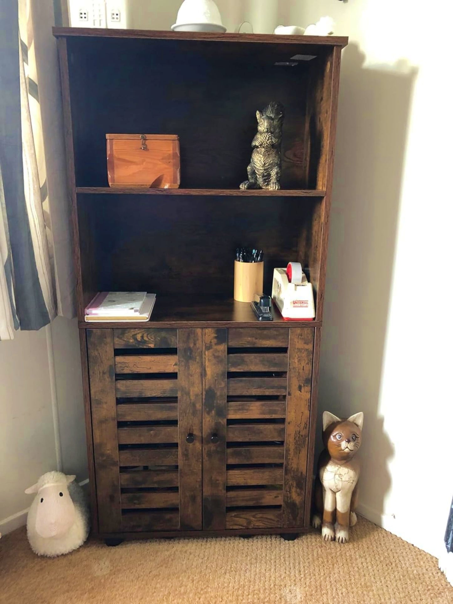 Rustic Storage Cabinet Vintage Bookcase Tall Bathroom Cupboard Kitchen Rack