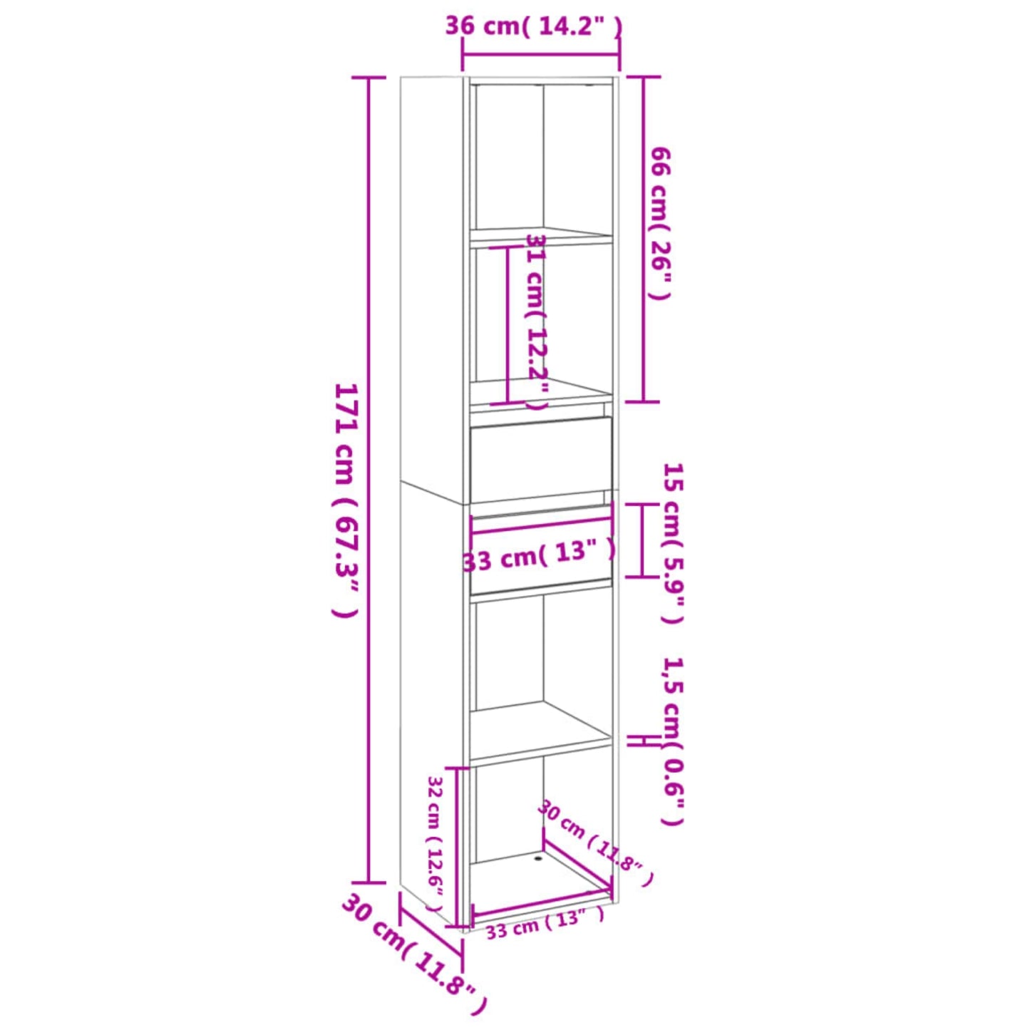 Slim Wooden Bookcase Modern Tall Bookshelf Narrow Storage Cabinet Shelving Unit