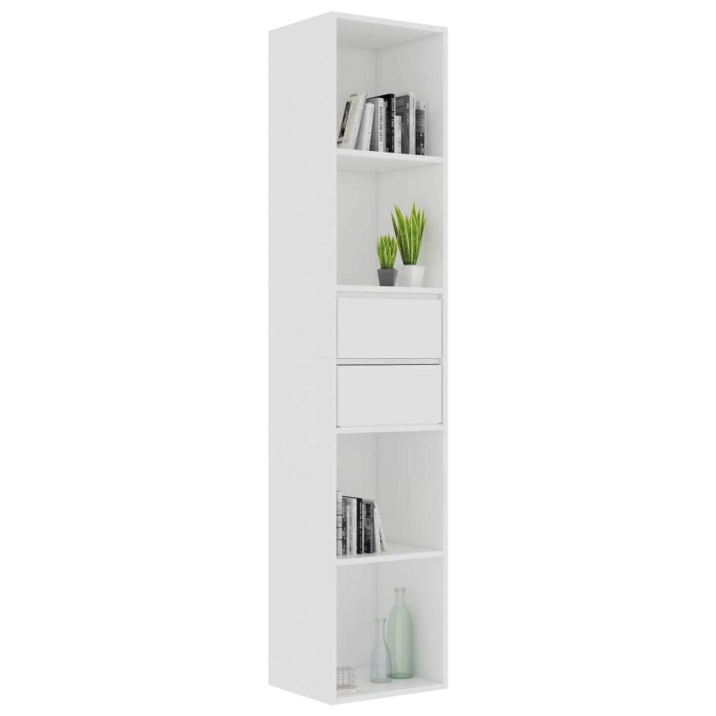 Modern Slim Bookcase White Lounge Bookshelf Contemporary Display Stand Narrow Storage Cabinet