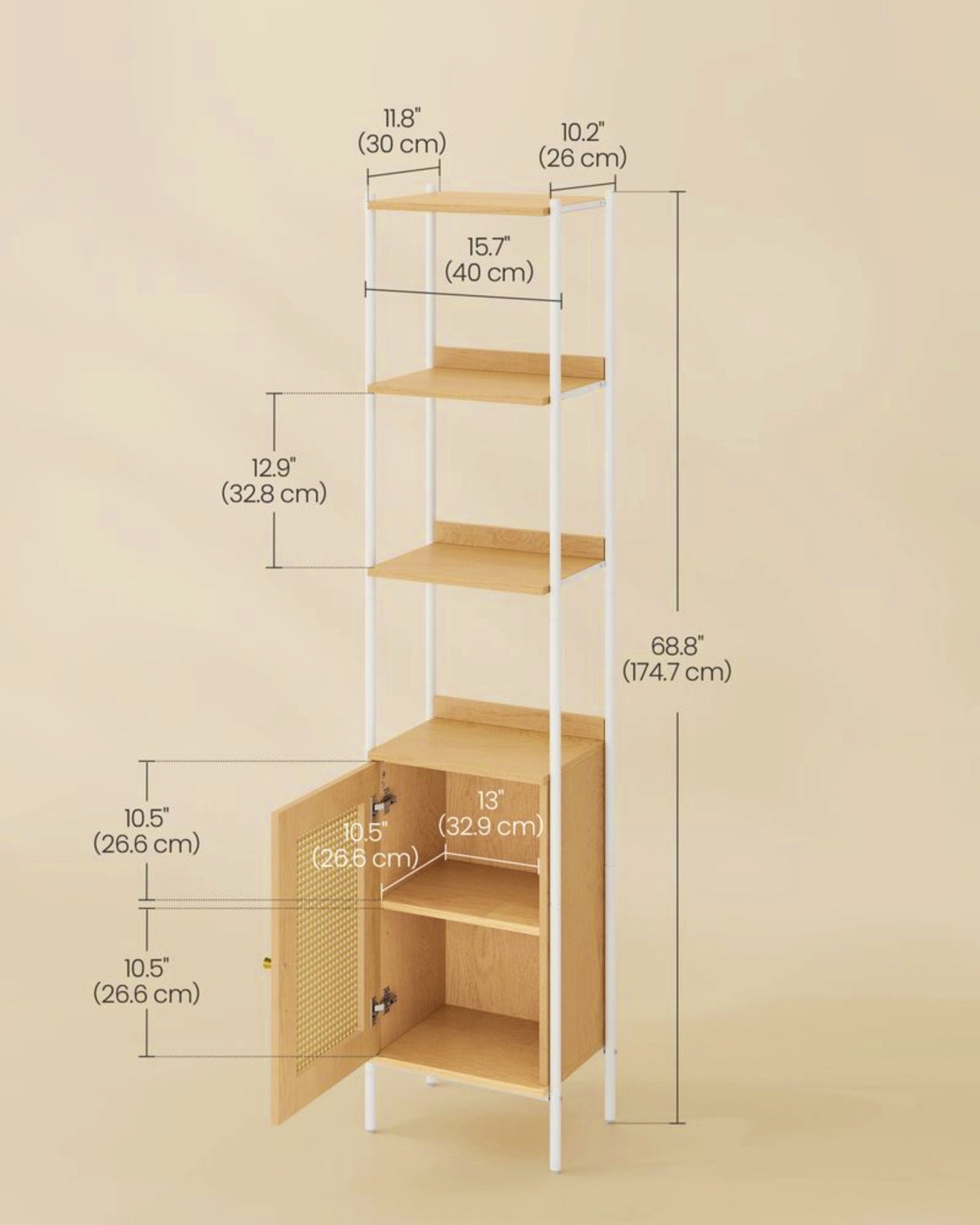 Country Storage Cabinet Tall Slim Bookcase Modern Display Shelving Unit Metal