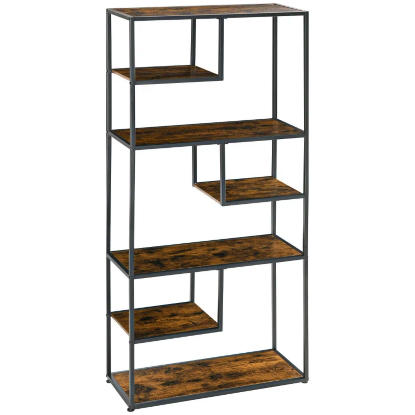 Tall Industrial Bookcase Modern Metal Shelving Unit Large Rustic Bookshelf Slim Storage Cabinet