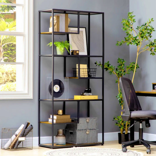 Tall Industrial Bookcase Modern Metal Shelving Unit Large Rustic Bookshelf Slim Storage Cabinet