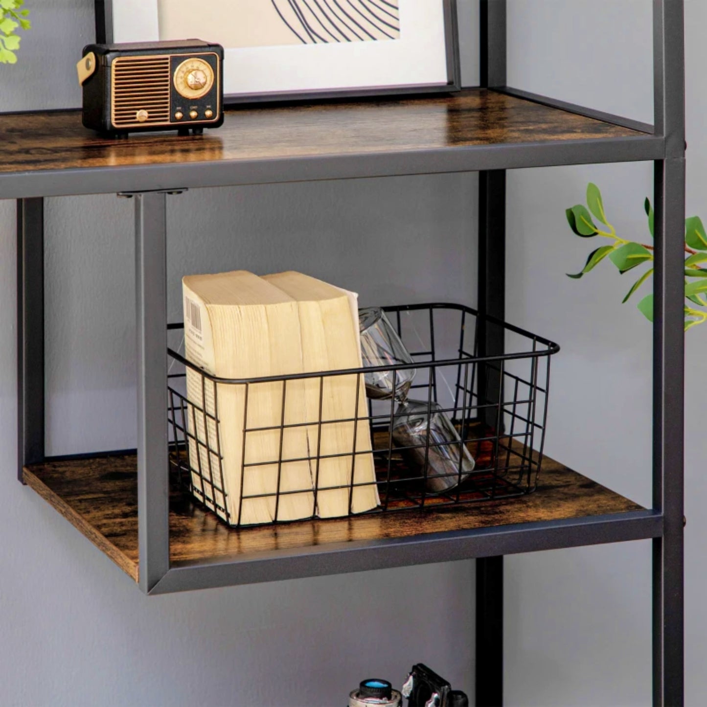 Tall Industrial Bookcase Modern Metal Shelving Unit Large Rustic Bookshelf Slim Storage Cabinet