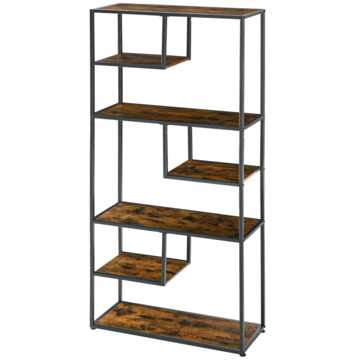 Tall Industrial Bookcase Modern Metal Shelving Unit Large Rustic Bookshelf Slim Storage Cabinet