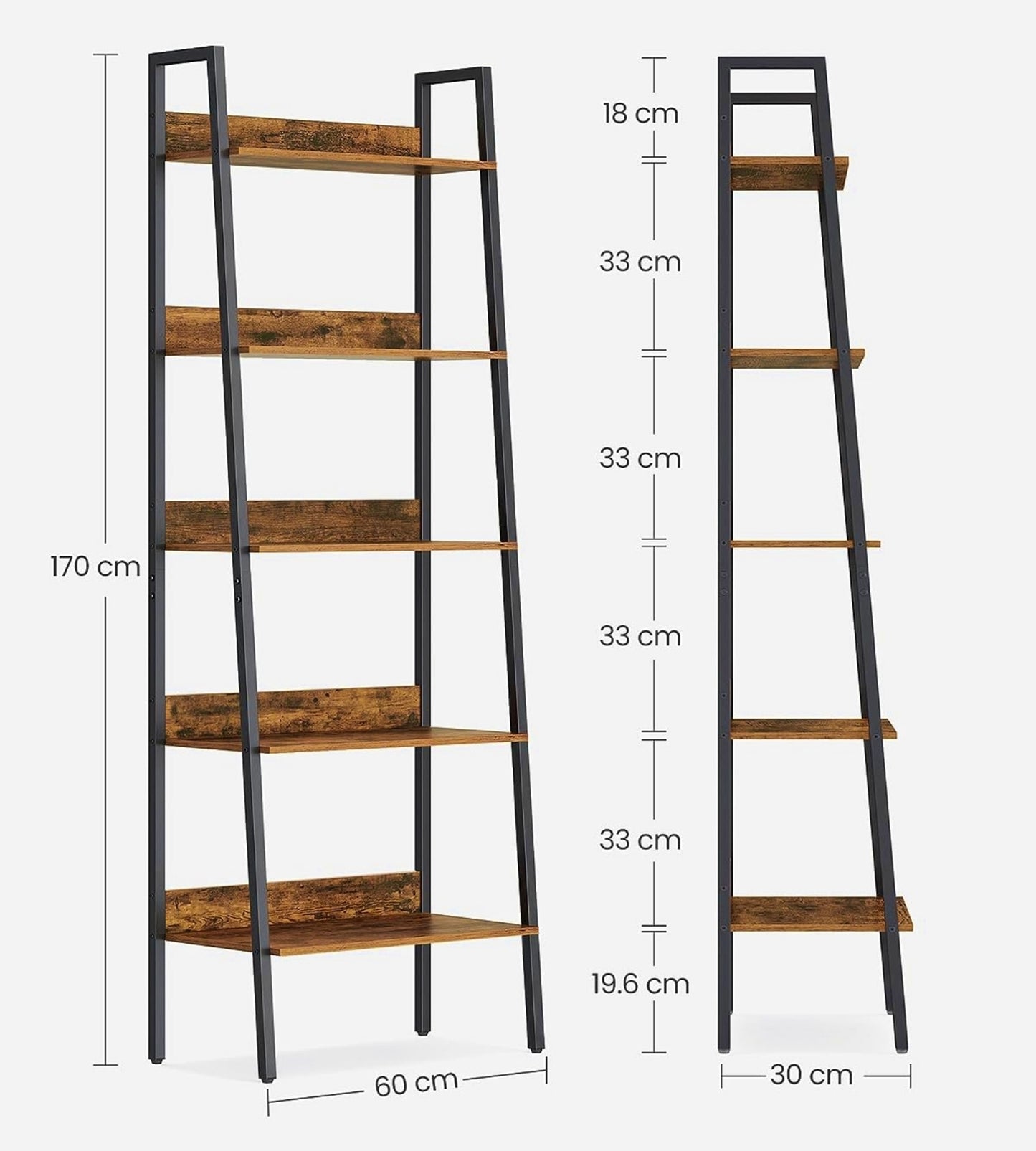 Industrial Vintage Bookcase 5-Tier Ladder Shelving Unit Narrow Tall Bookshelf Rustic Storage Plant Stand