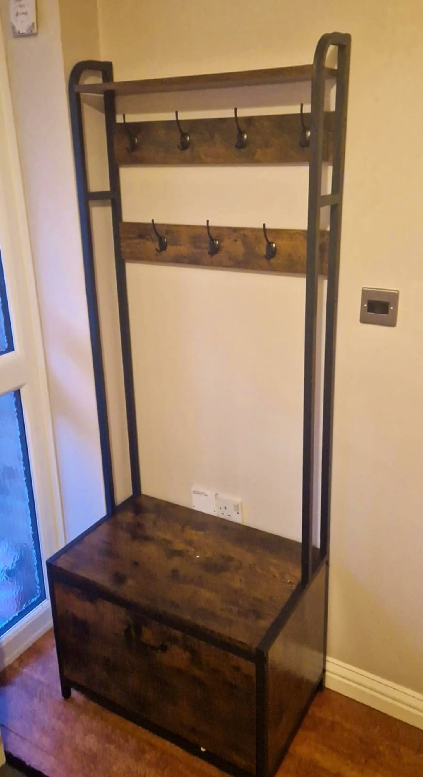 Vintage Coat Stand Hallway Industrial Clothes Storage Rack Rustic Shoe Bench