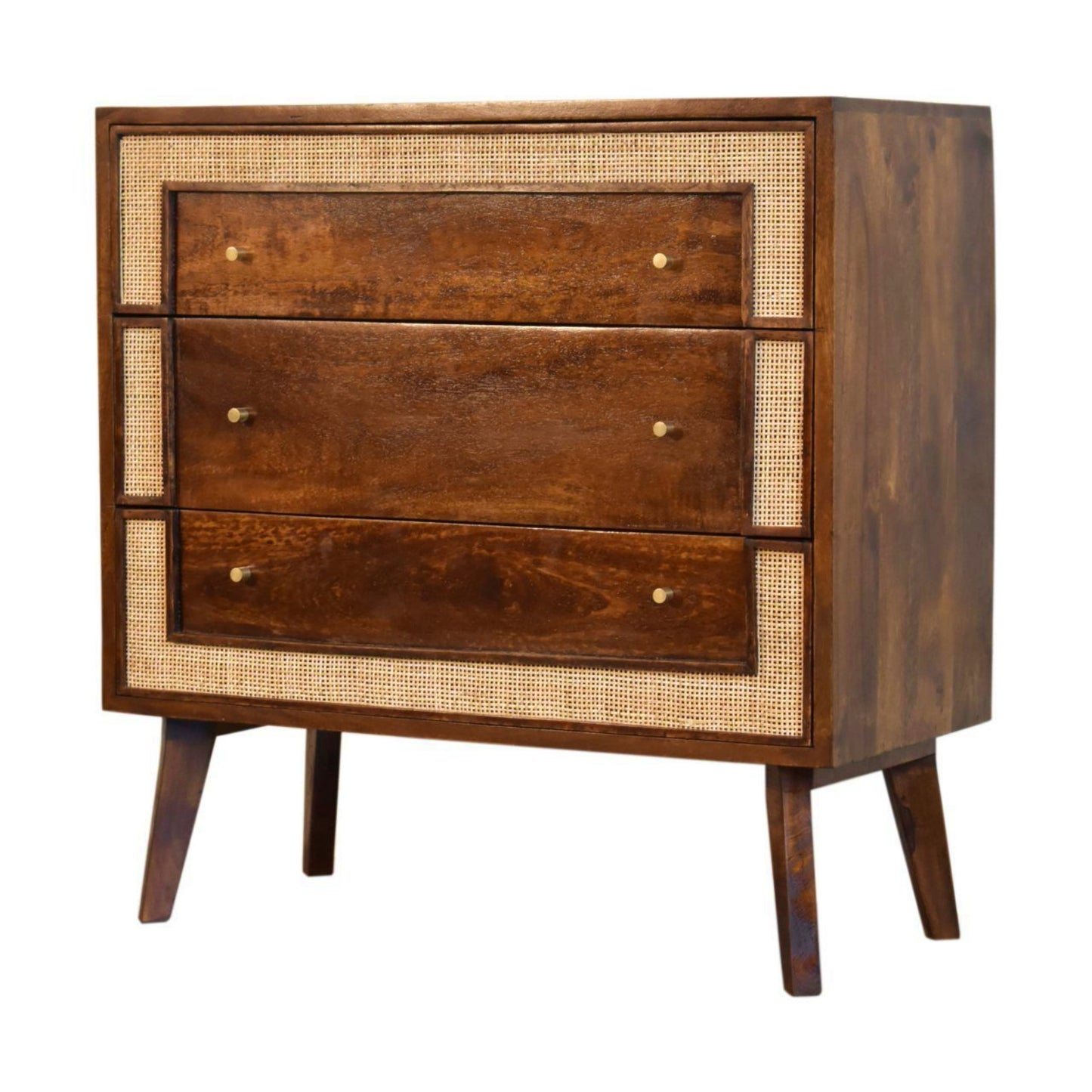 Retro Drawer Chest Solid Wood Storage Console Chestnut Large Dresser Rattan Decor Mid Century Cabinet