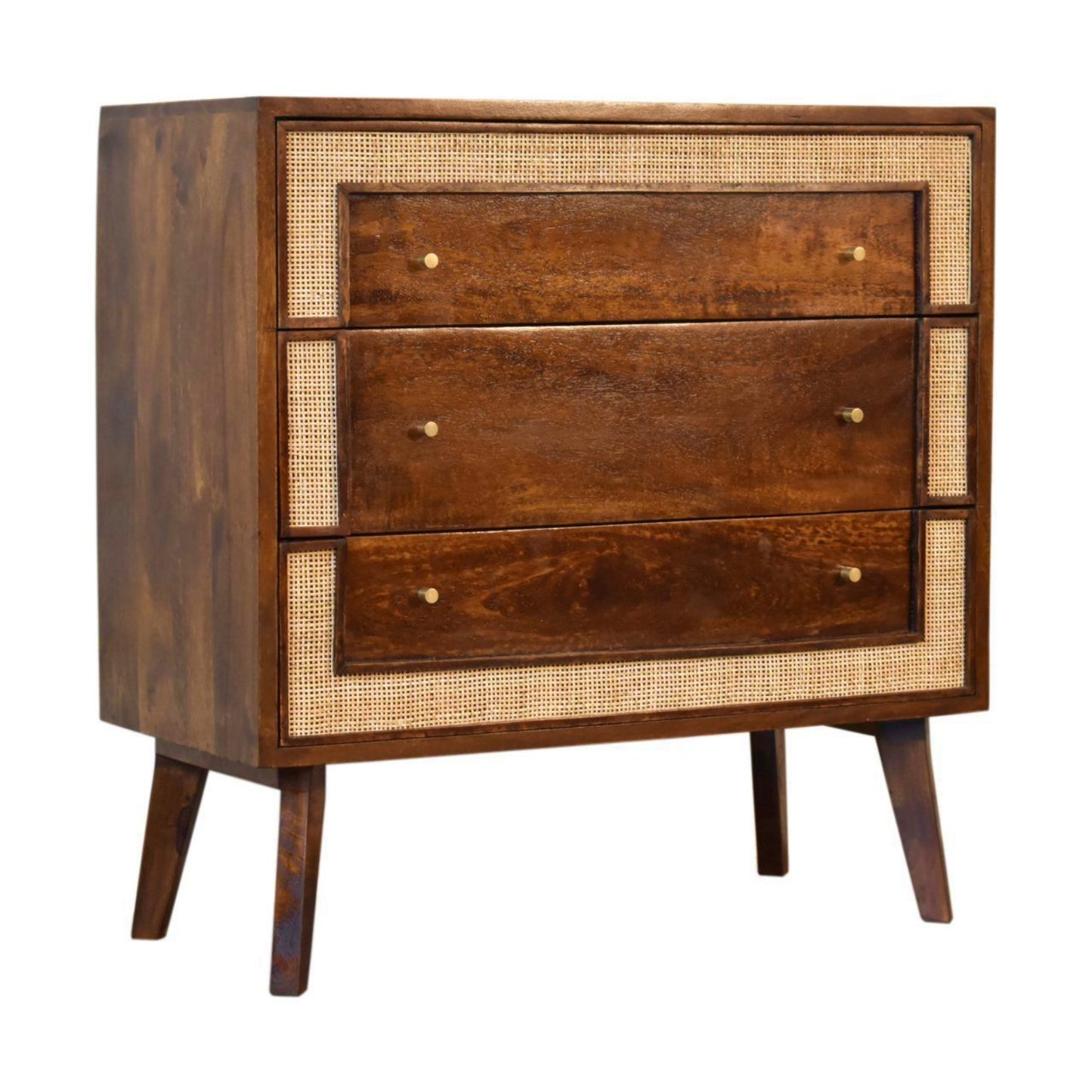 Retro Drawer Chest Solid Wood Storage Console Chestnut Large Dresser Rattan Decor Mid Century Cabinet