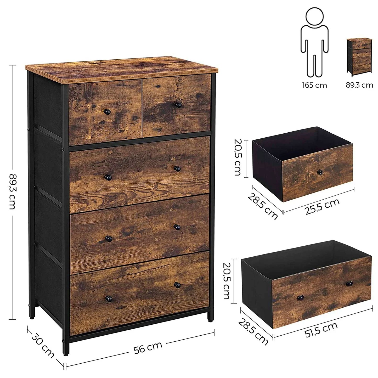 Rustic Drawer Chest Clothes Storage Unit Modern Bedroom Dresser Office Furniture