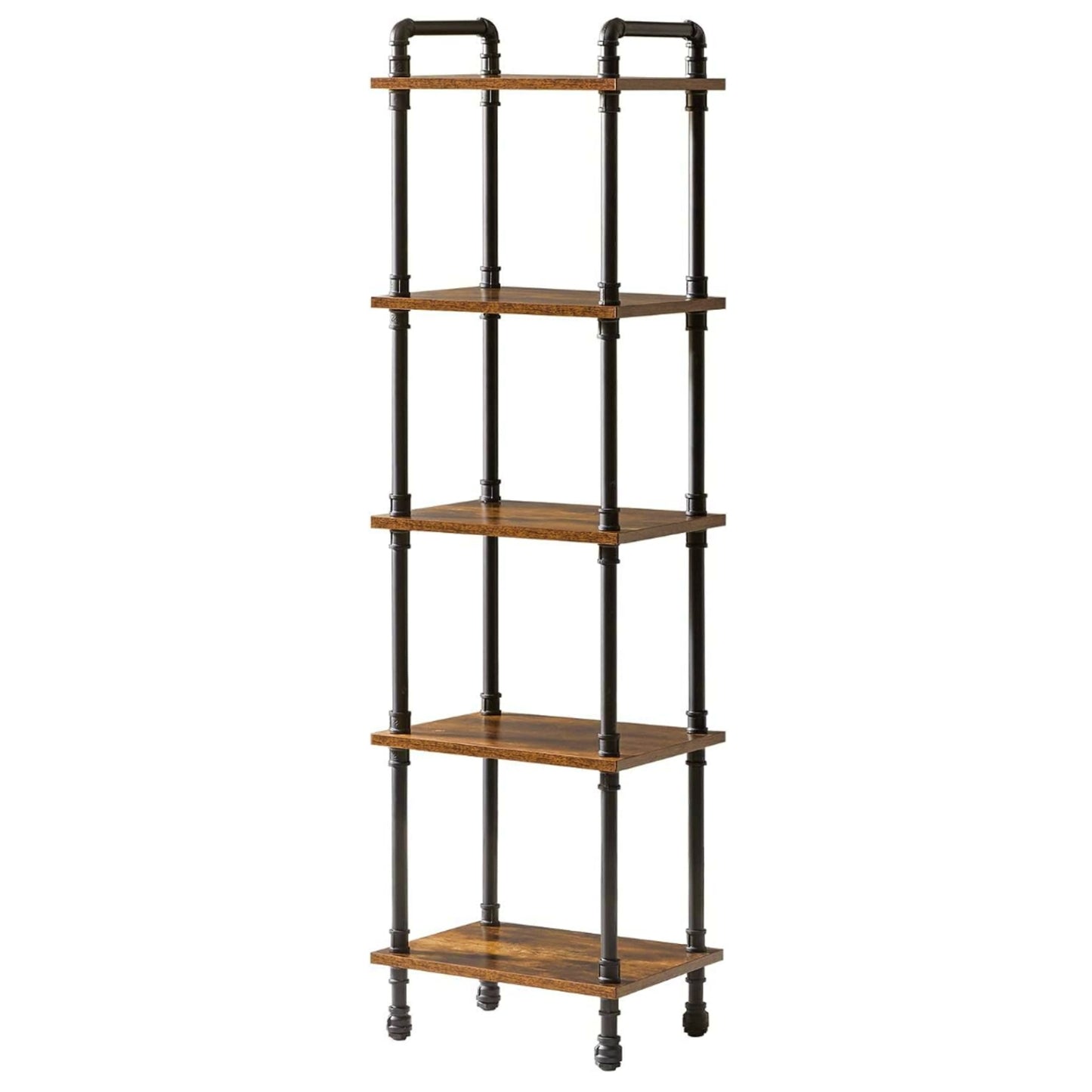 Vintage Industrial Bookcase 5 Tier Narrow Shelving Unit Rustic Storage Bookshelf