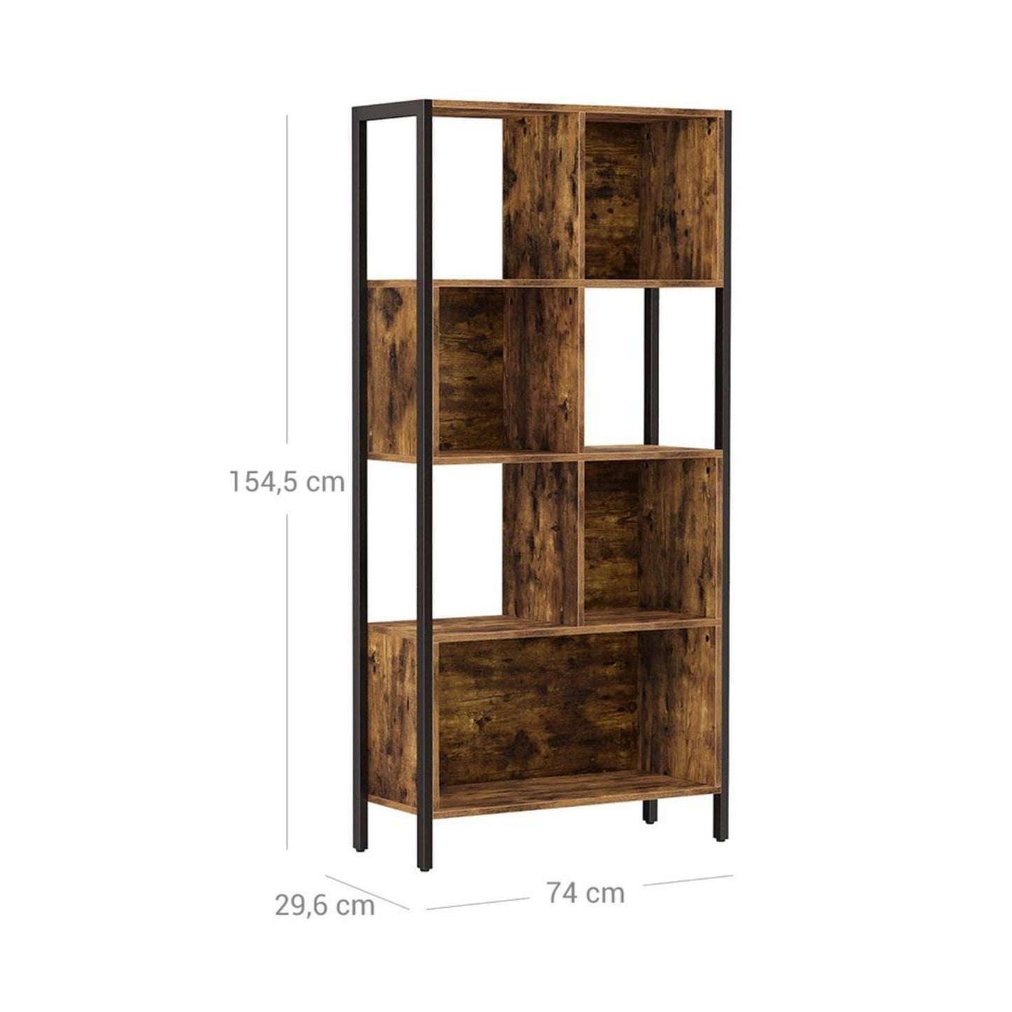 Industrial Vintage Bookcase Large Rustic Shelving Unit Wood Metal Cube Display Cabinet Lounge Brown Black Bookshelf Home Office Storage Furniture