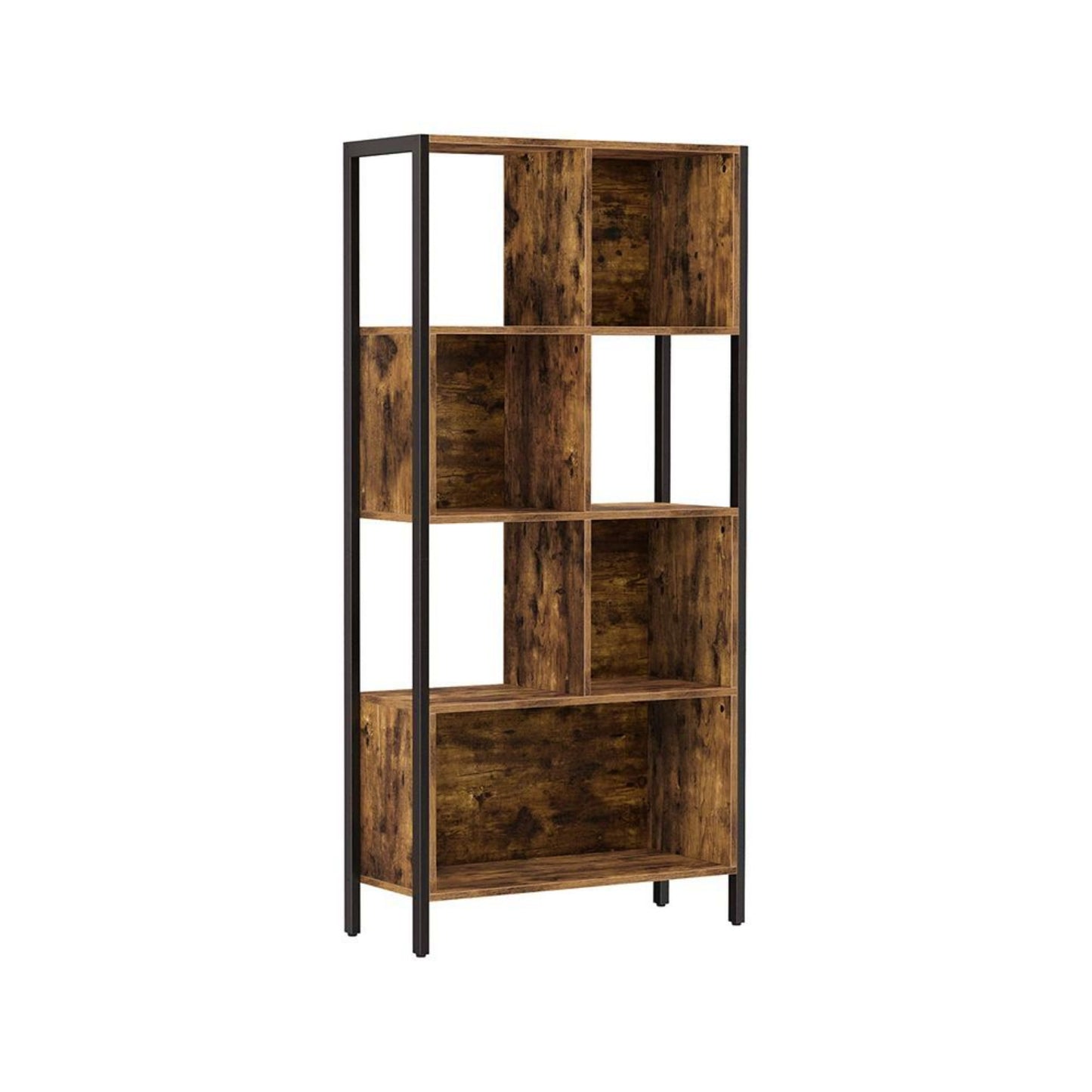 Industrial Vintage Bookcase Large Rustic Shelving Unit Wood Metal Cube Display Cabinet Lounge Brown Black Bookshelf Home Office Storage Furniture