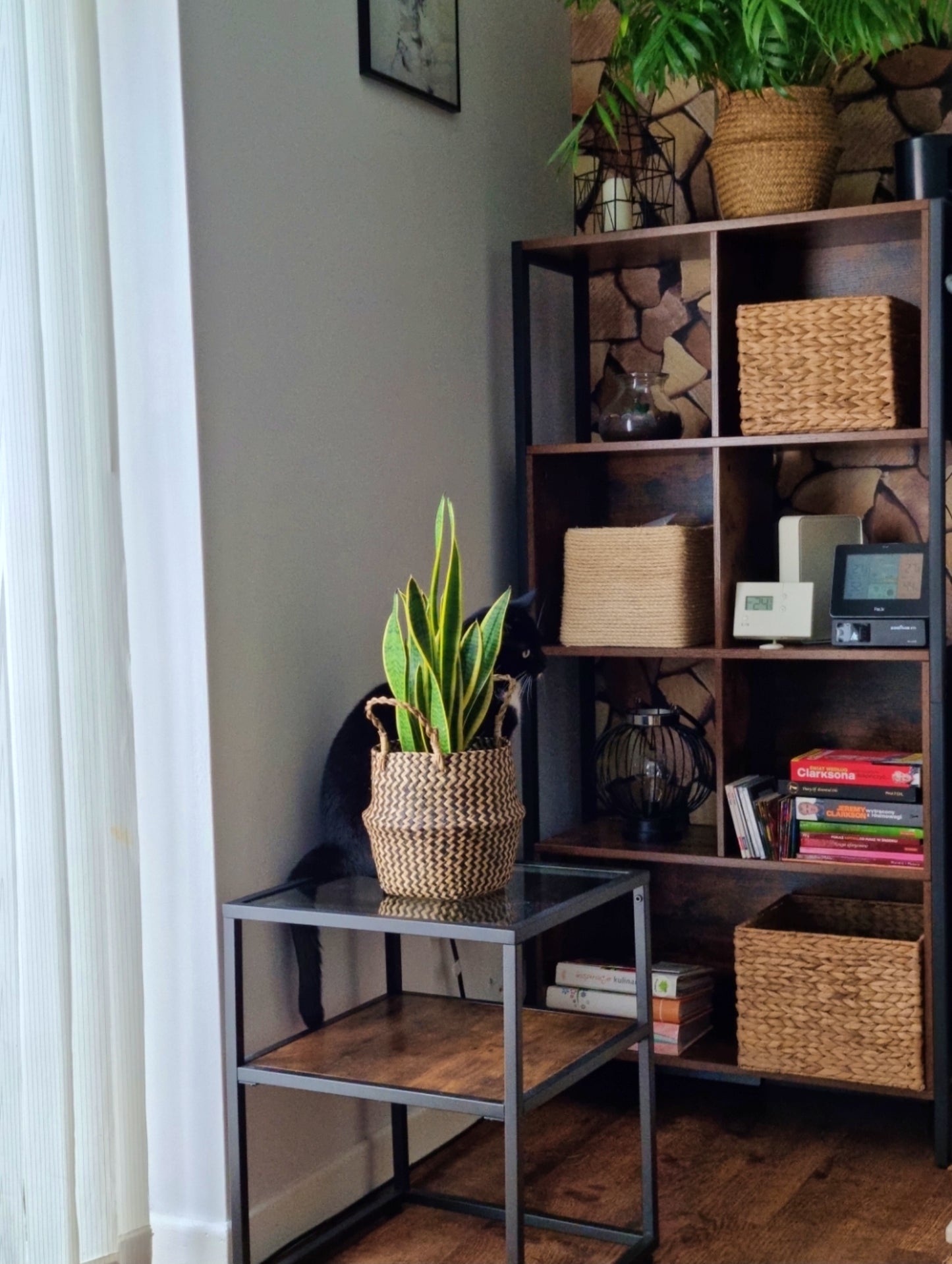 Industrial Vintage Bookcase Large Rustic Shelving Unit Wood Metal Cube Display Cabinet Lounge Brown Black Bookshelf Home Office Storage Furniture