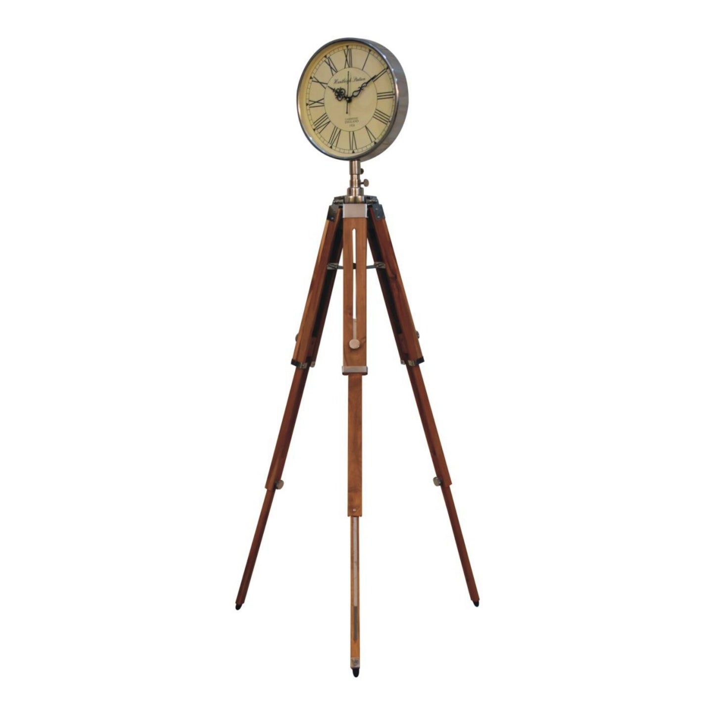 Industrial Large Clock Tripod Floor Standing Vintage Wood Metal Tall Timer