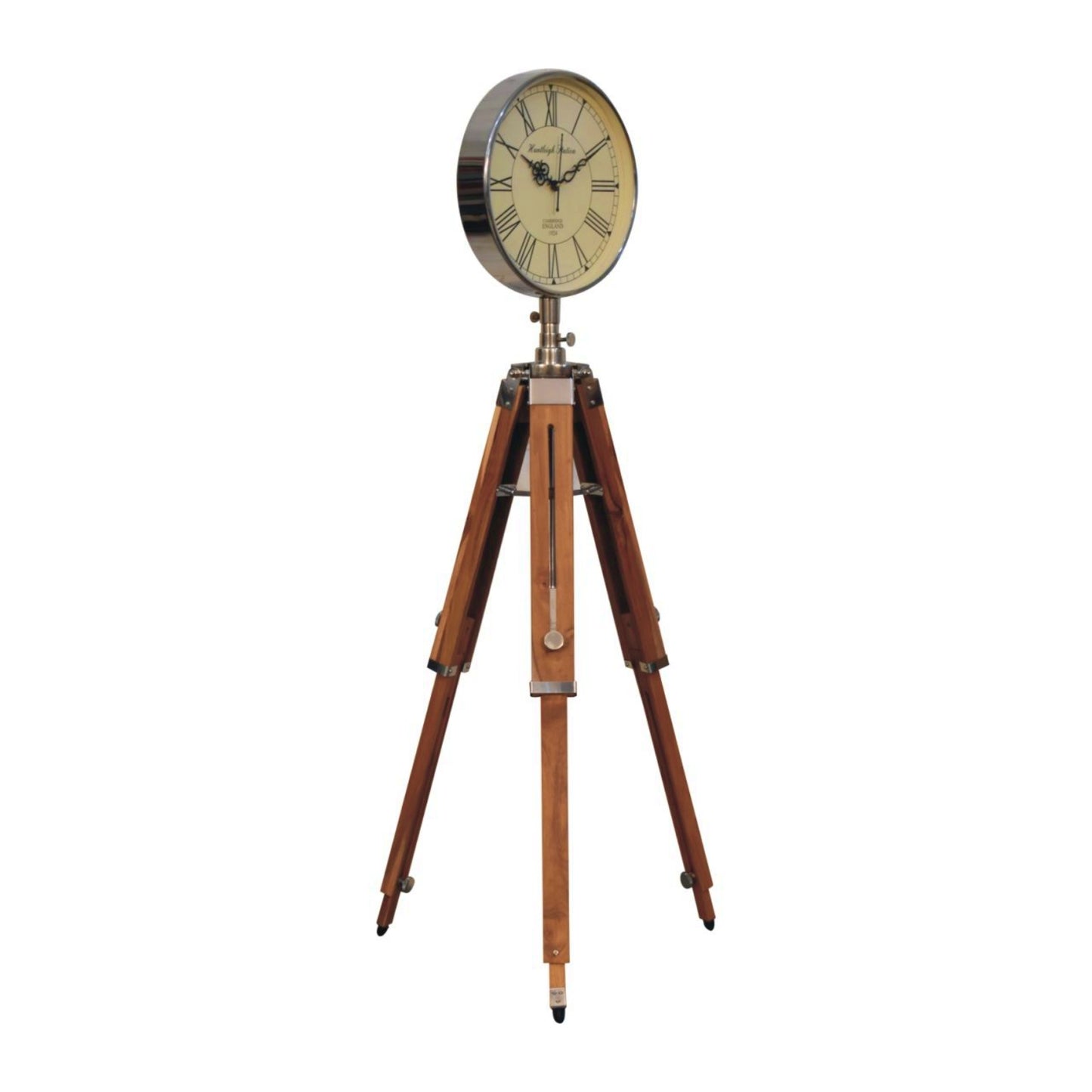 Industrial Large Clock Tripod Floor Standing Vintage Wood Metal Tall Timer