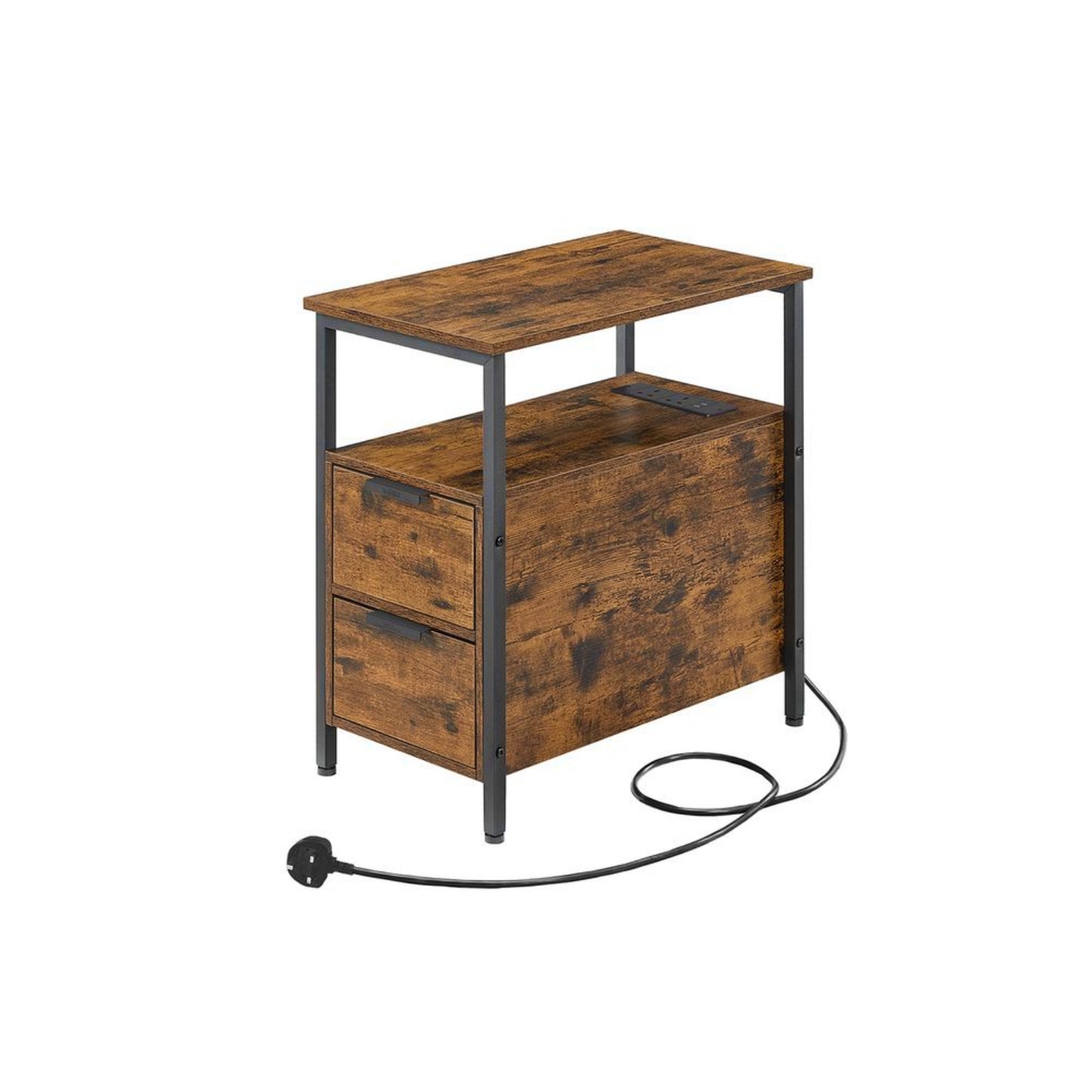 Narrow Side Table Industrial End Sofa Table Vintage Nightstand USB Storage Rack