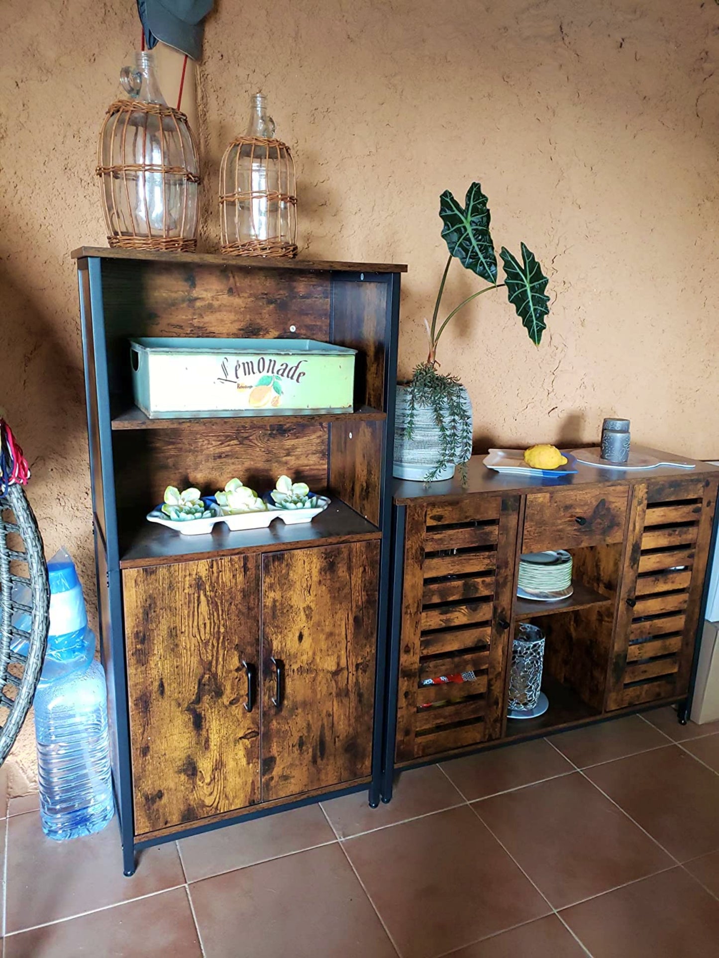 Vintage Storage Cabinet Industrial Kitchen Cupboard Rustic Office Shelving Unit