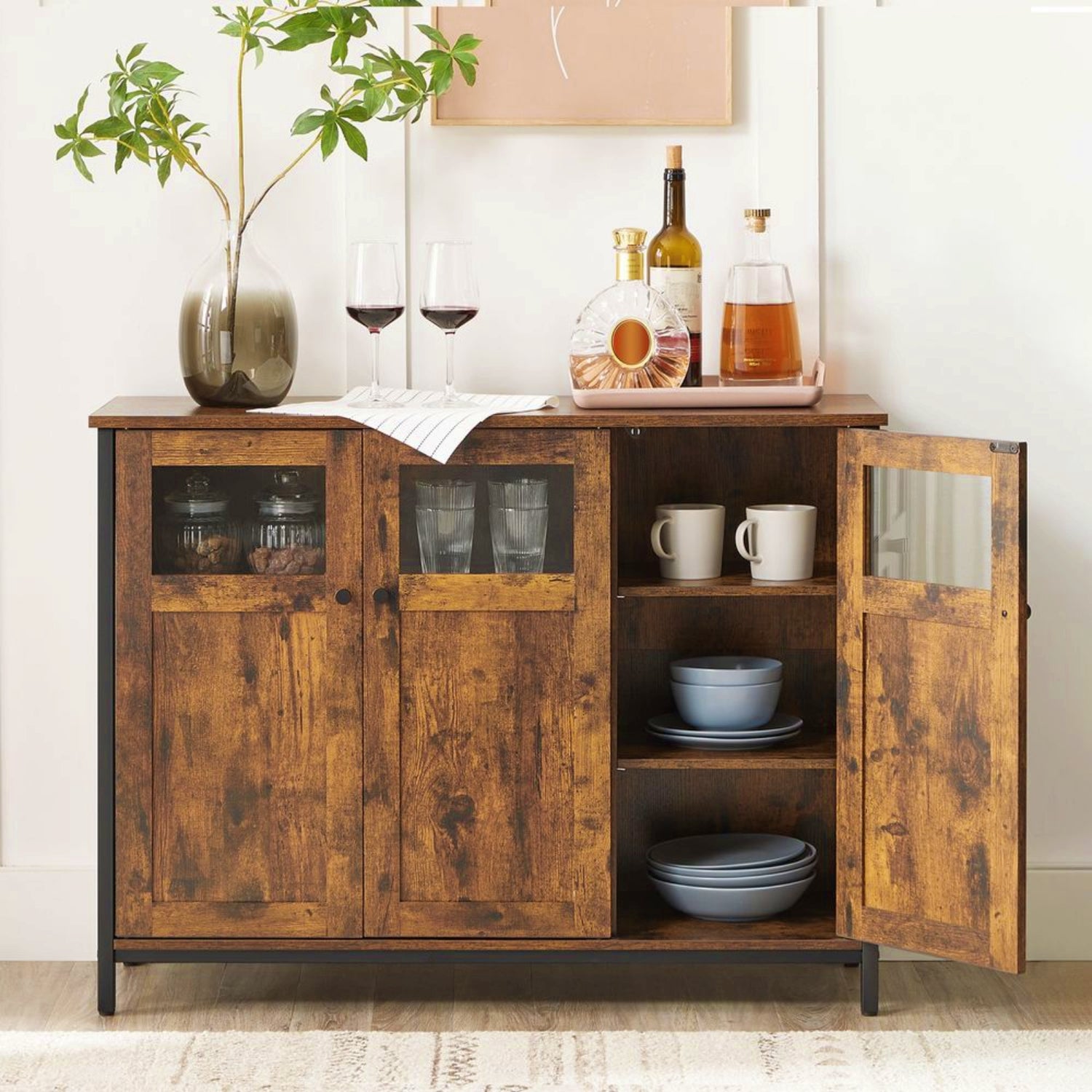 Vintage Storage Sideboard Industrial Dining Cabinet Large Rustic Hallway Console