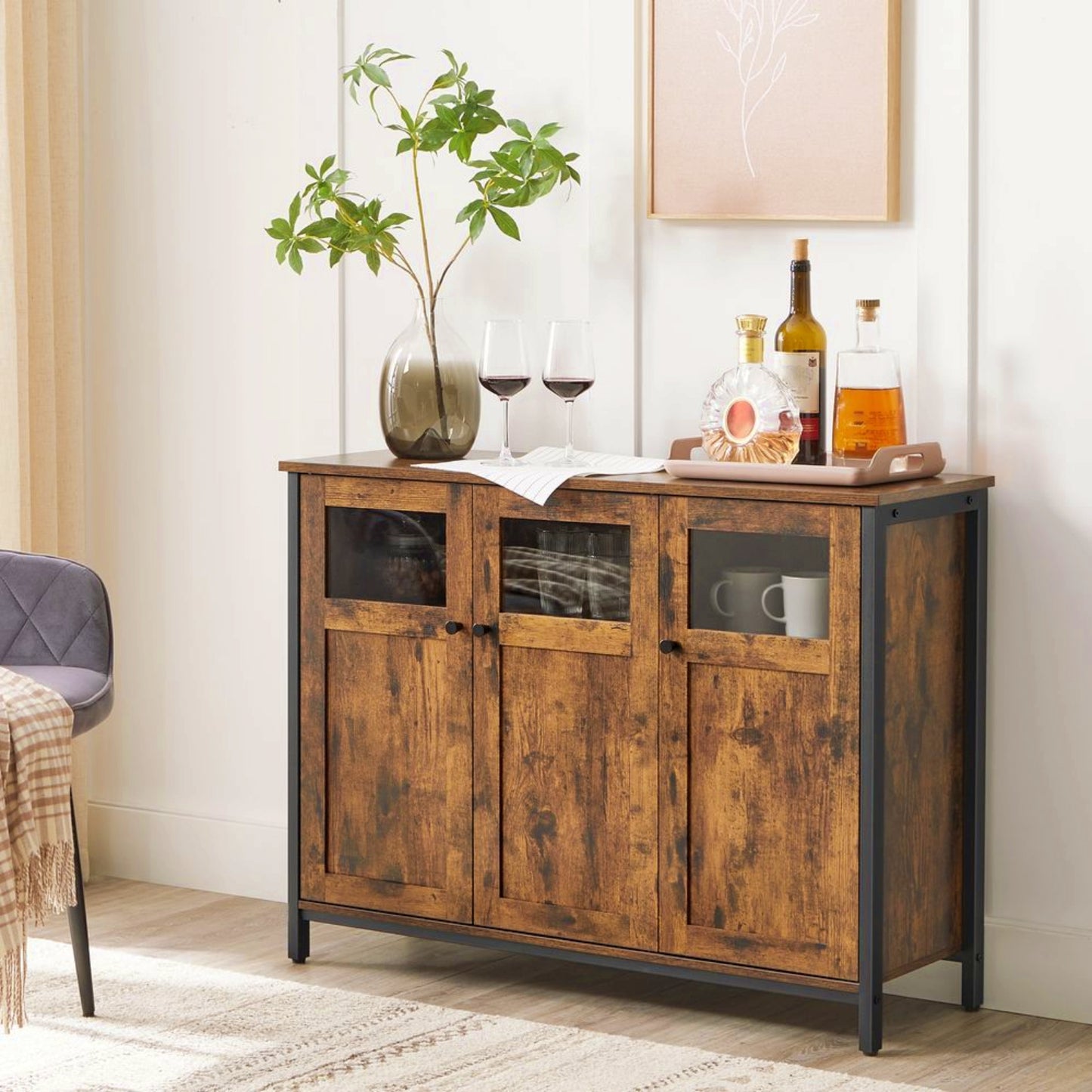 Vintage Storage Sideboard Industrial Dining Cabinet Large Rustic Hallway Console