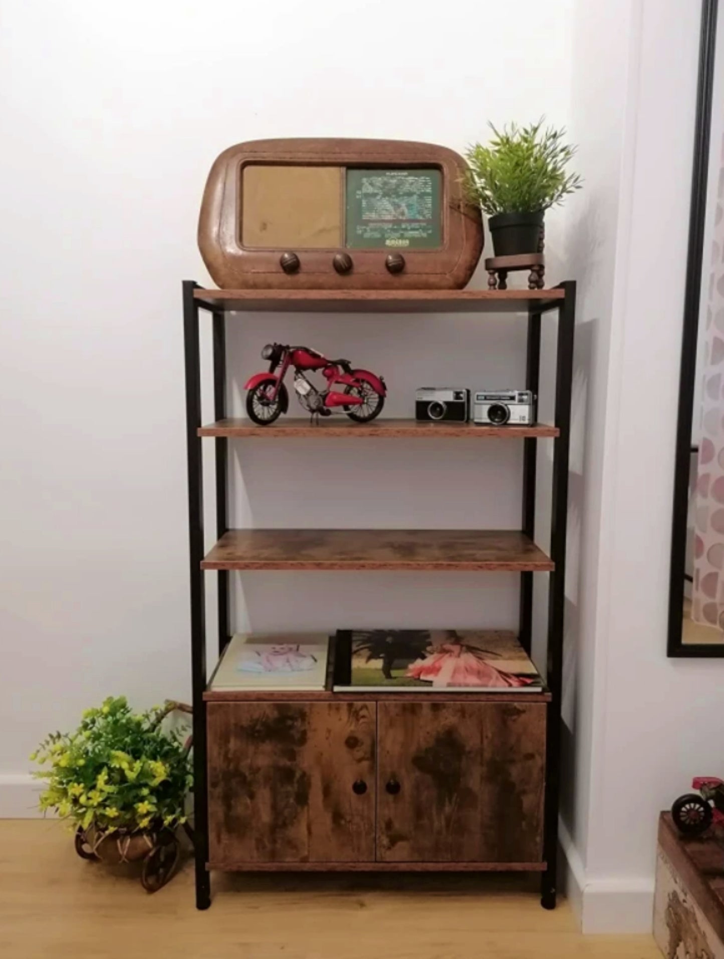 Industrial Vintage Bookcase Rustic Brown Storage Cabinet Display Shelving Unit