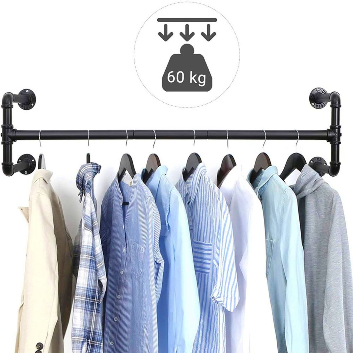 Industrial Clothes Rail Set Metal Pipe Coat Stand Hallway Hanging Shirts Stand