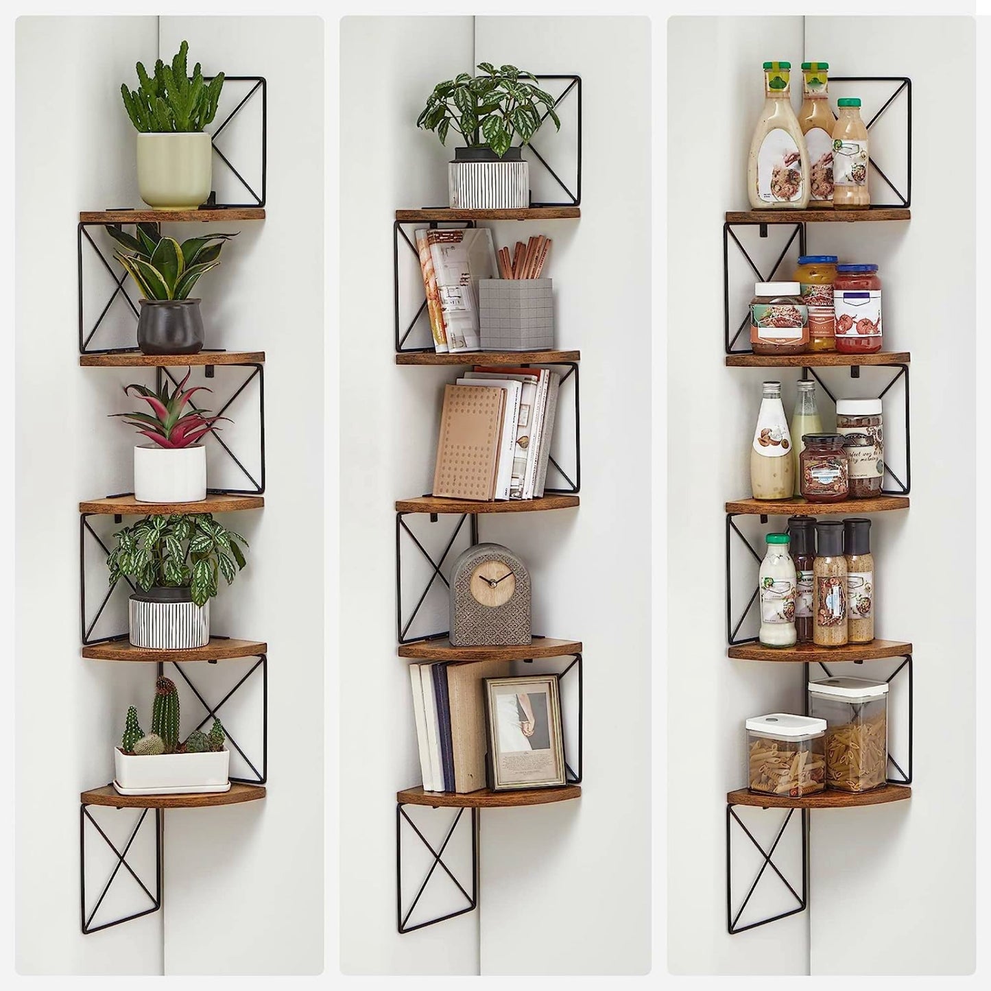 Floating Shelving Unit Modern Corner Bookshelf Industrial Wall Mounted Bookcase