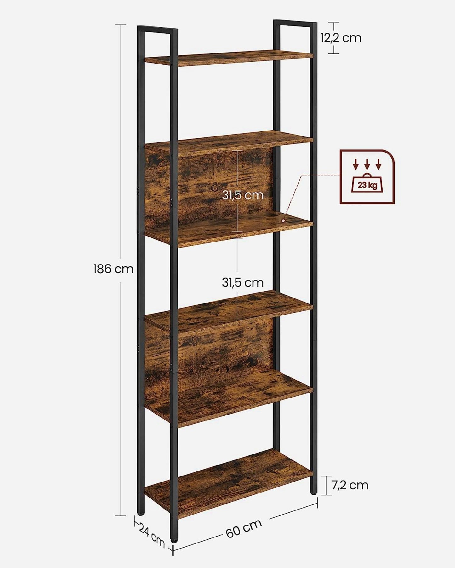 Modern Tall Bookcase Industrial Shelving Unit Home Office Storage Bookshelf