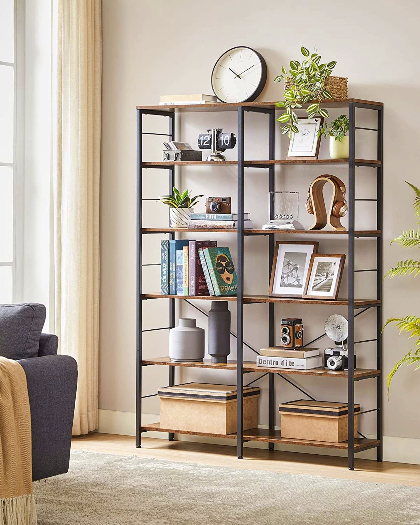 Large Industrial Bookcase Modern Shelving Unit Home Office Storage Bookshelf