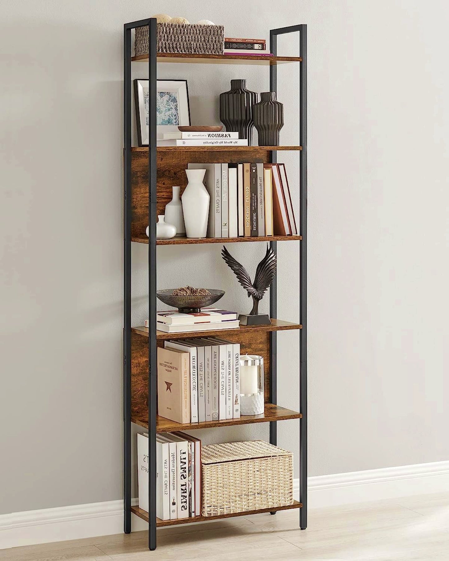 Modern Tall Bookcase Industrial Shelving Unit Home Office Storage Bookshelf